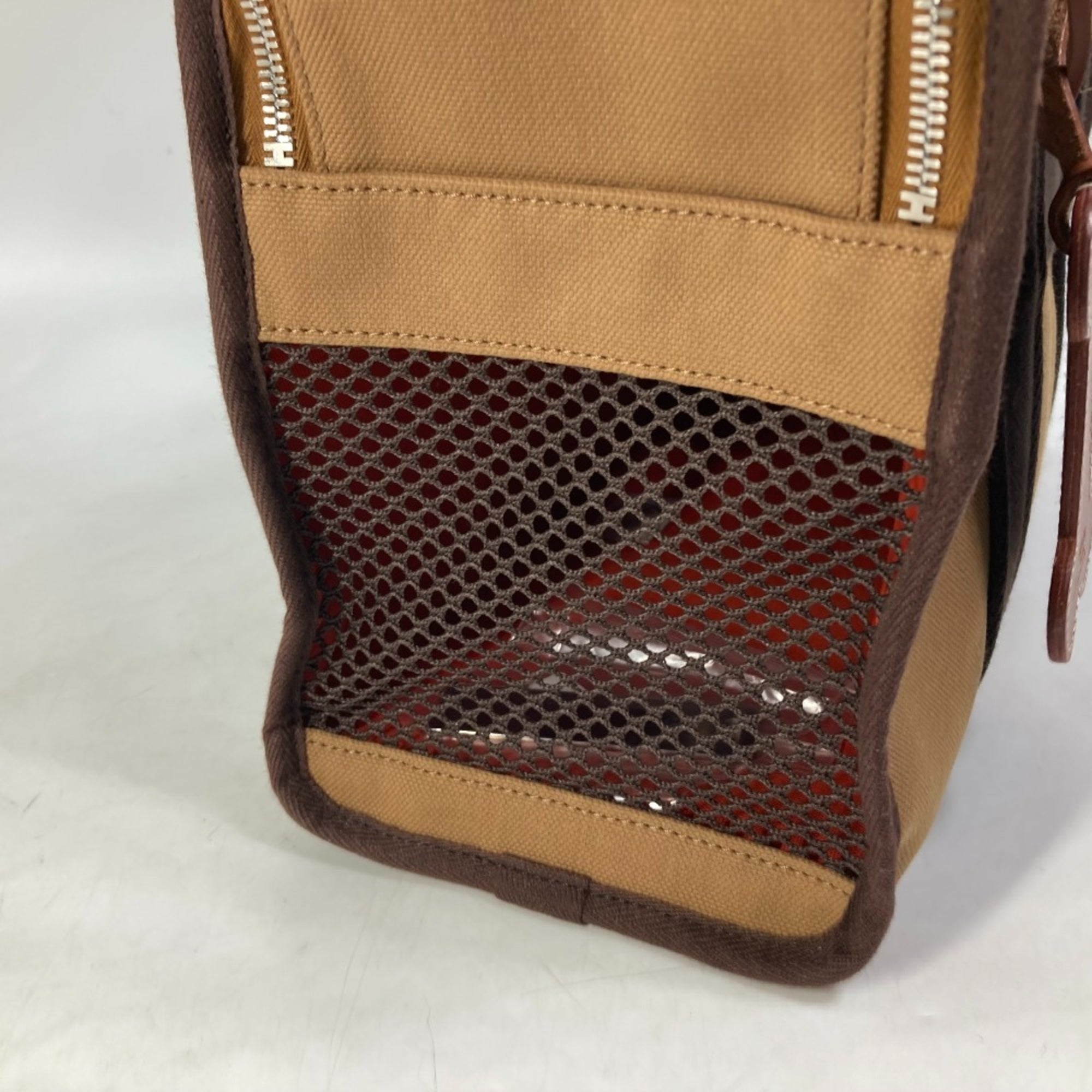 Hermes Brown Feu Nylon Cotton Elastane Boston Bag Tote Bag (Pre-Owned)