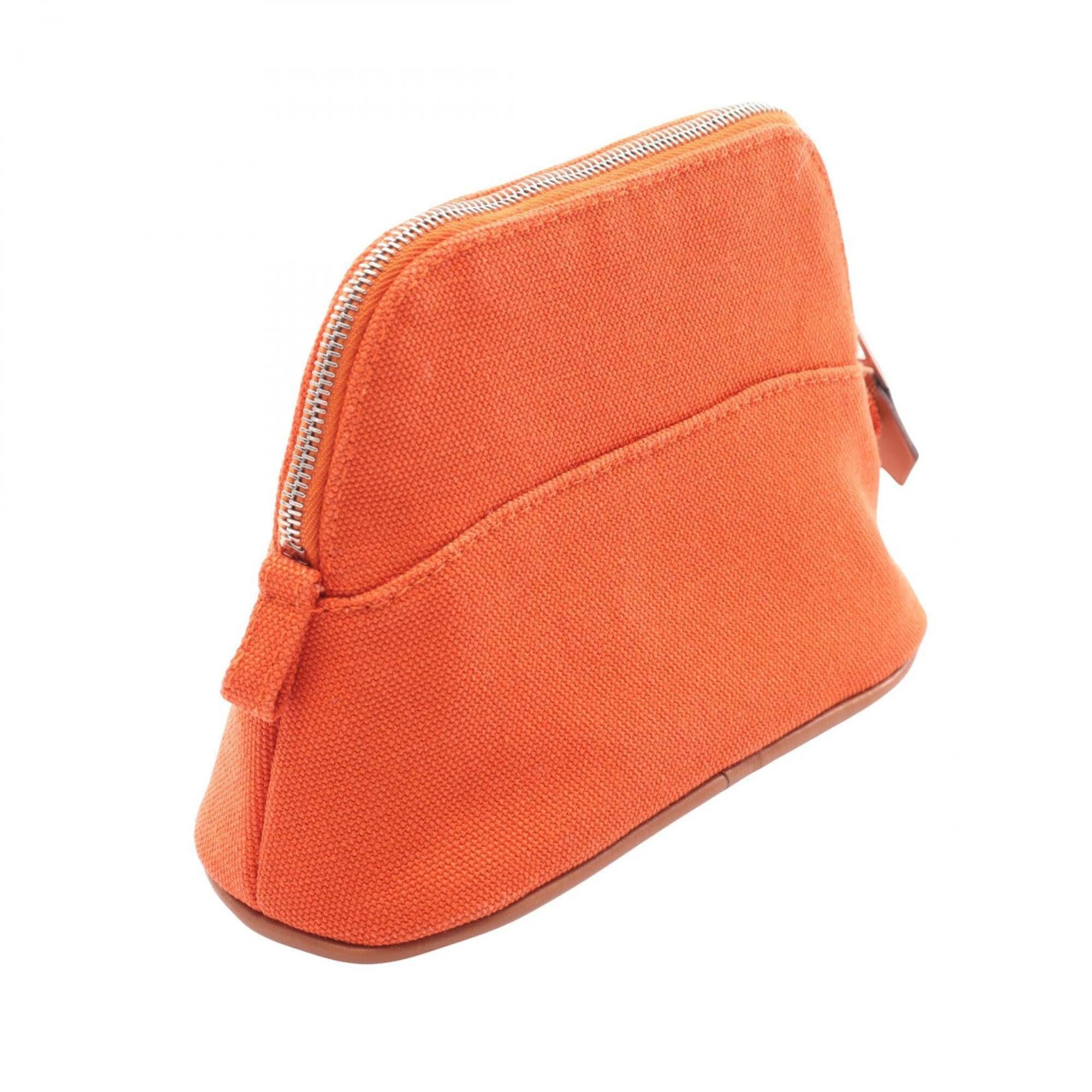 Hermes Bolide Brown Feu Orange Canvas Leather Pouch (Pre-Owned)