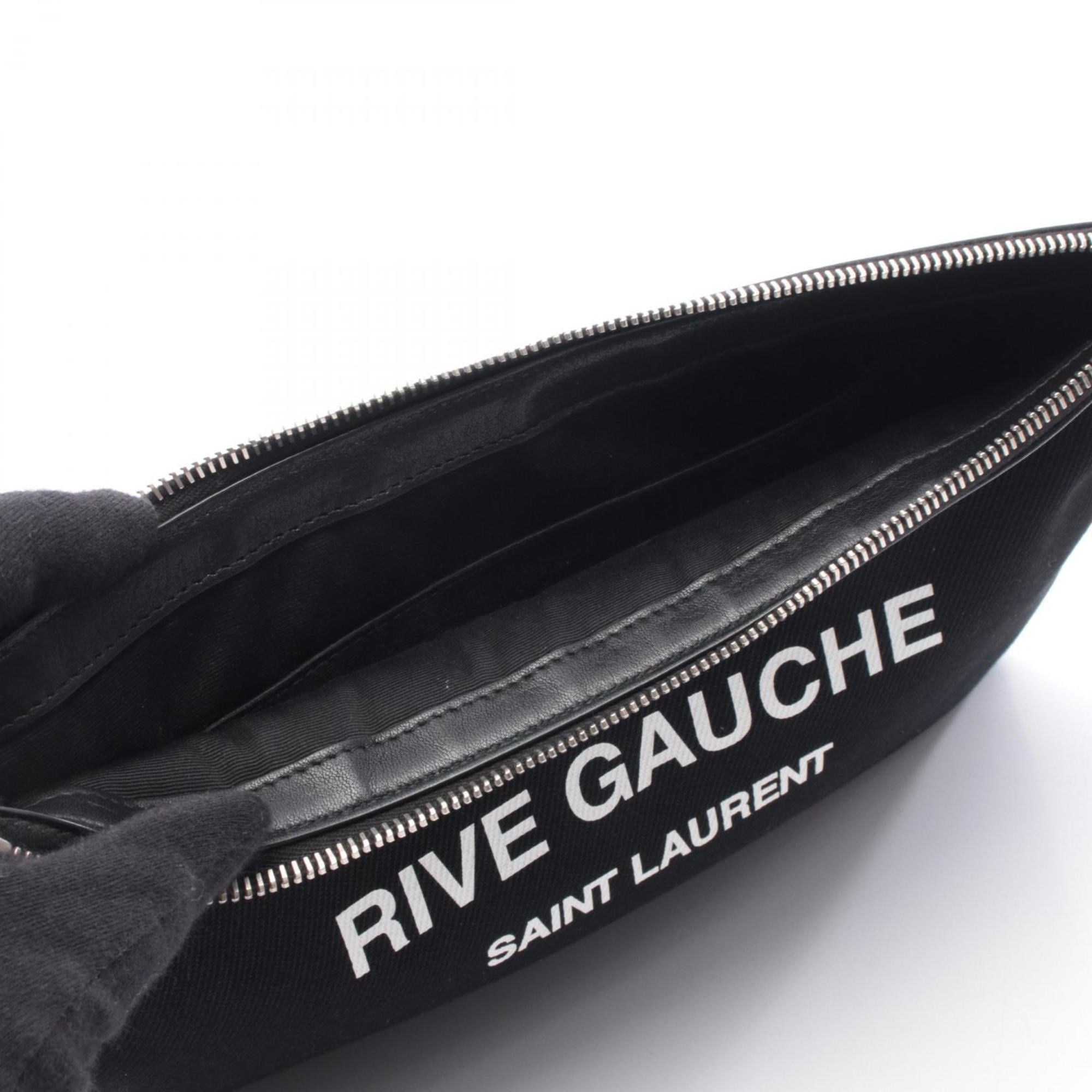 Yves Saint Laurent Black Canvas Leather Clutch Bag Handbag (Pre-Owned)