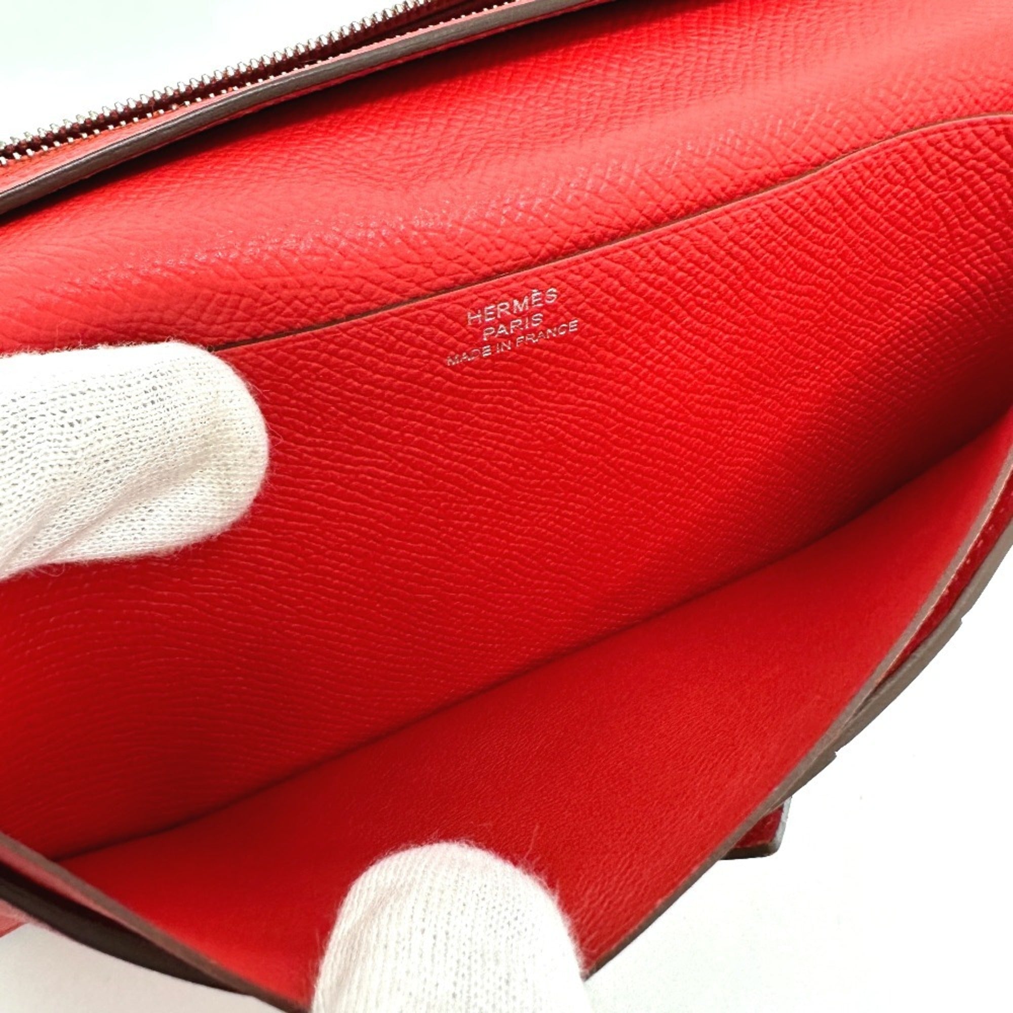 Hermes Red Color Epsom Leather Long Wallet (Bi-Fold) (Pre-Owned)