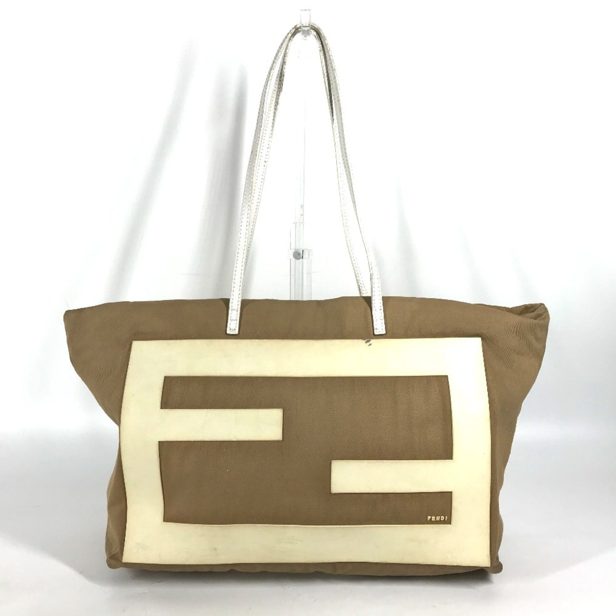 Fendi Beige White Canvas Rubber Shoulder Bag Tote Bag (Pre-Owned)