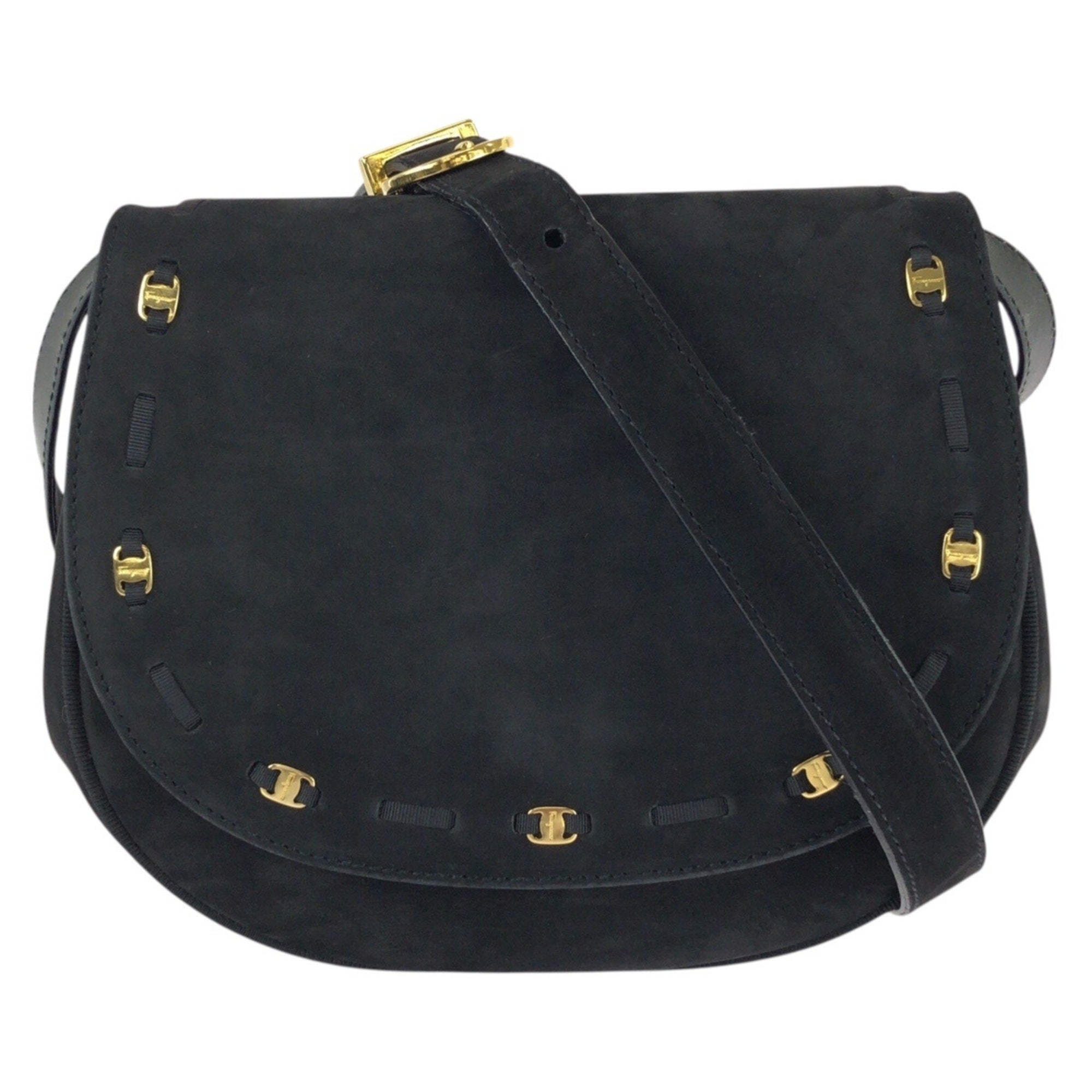 Salvatore Ferragamo Black Suede Pochette Shoulder Bag (Pre-Owned)