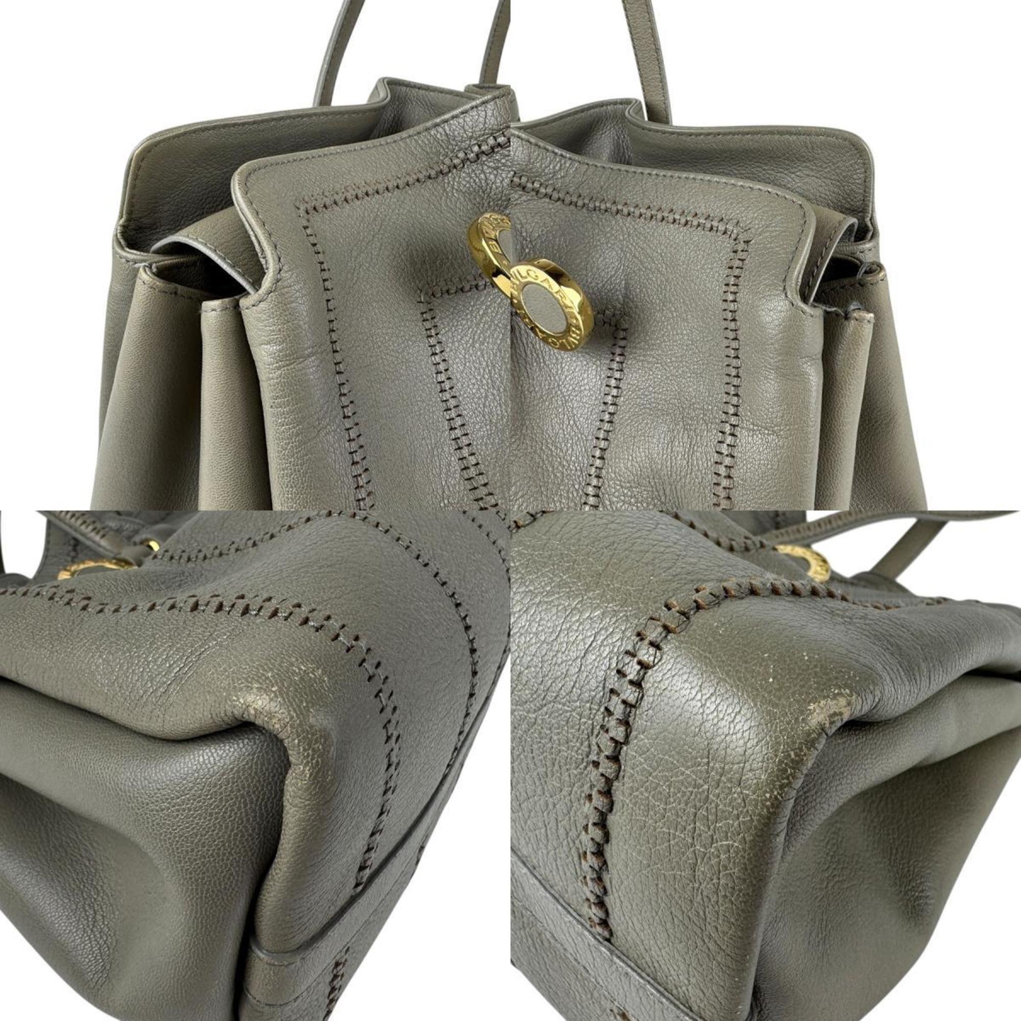 Bvlgari Gray Leather Shoulder Bag (Pre-Owned)