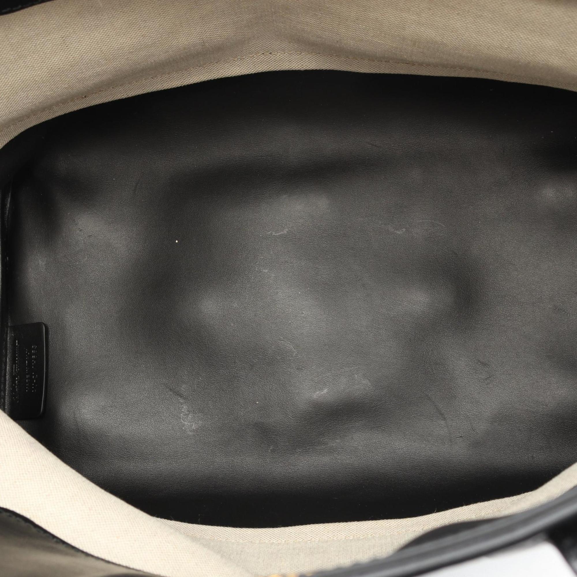 Salvatore Ferragamo Beige Black Canvas Leather Pouch Tote Bag (Pre-Owned)