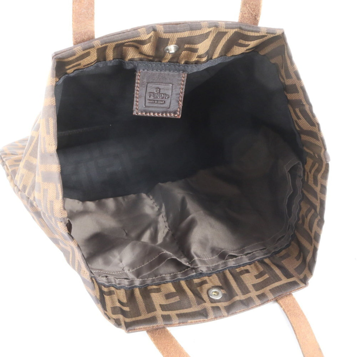 Fendi Brown Leather Nylon Handbag Shoulder Bag Tote Bag (Pre-Owned)