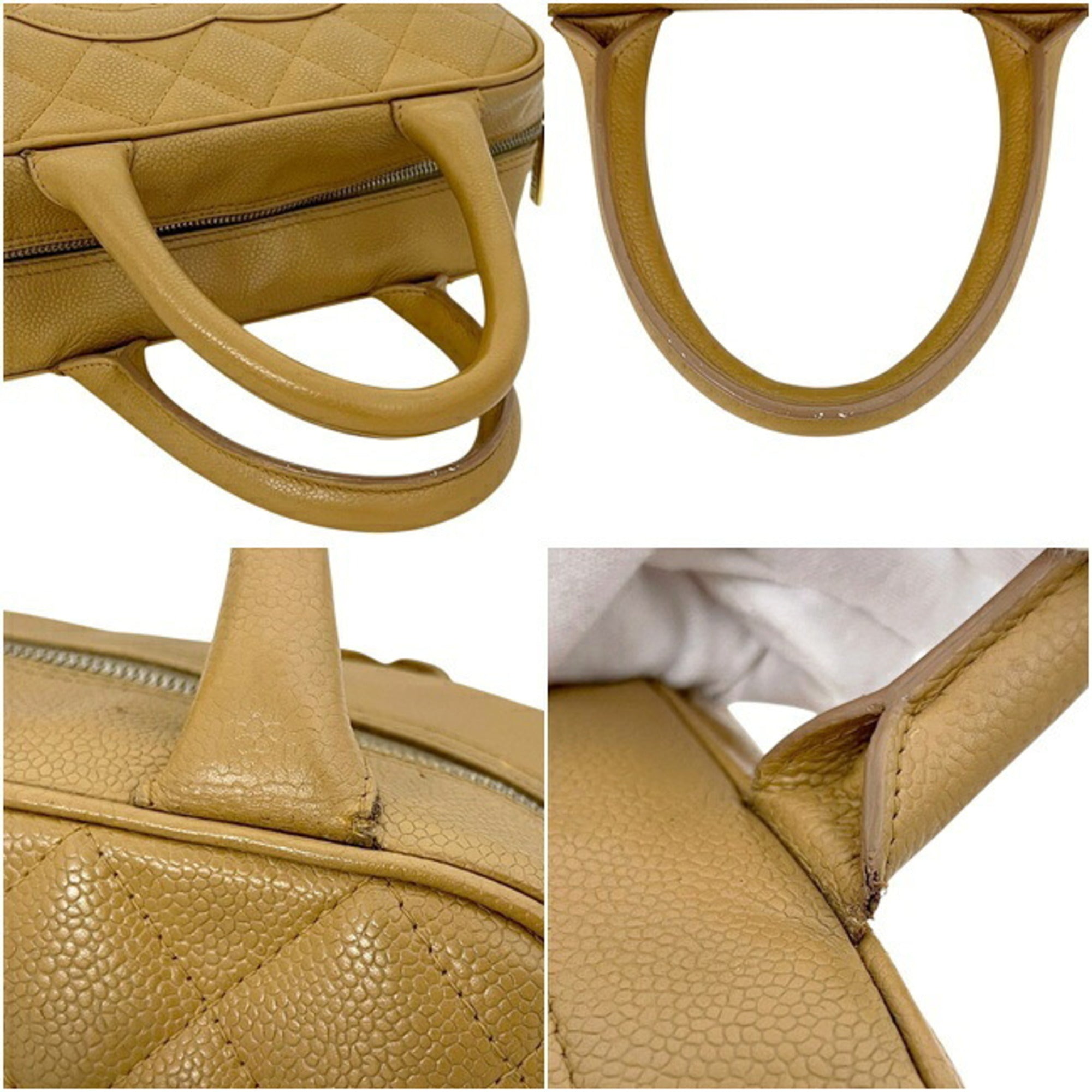 Chanel Beige Grained Calfskin Boston Bag Handbag (Pre-Owned)