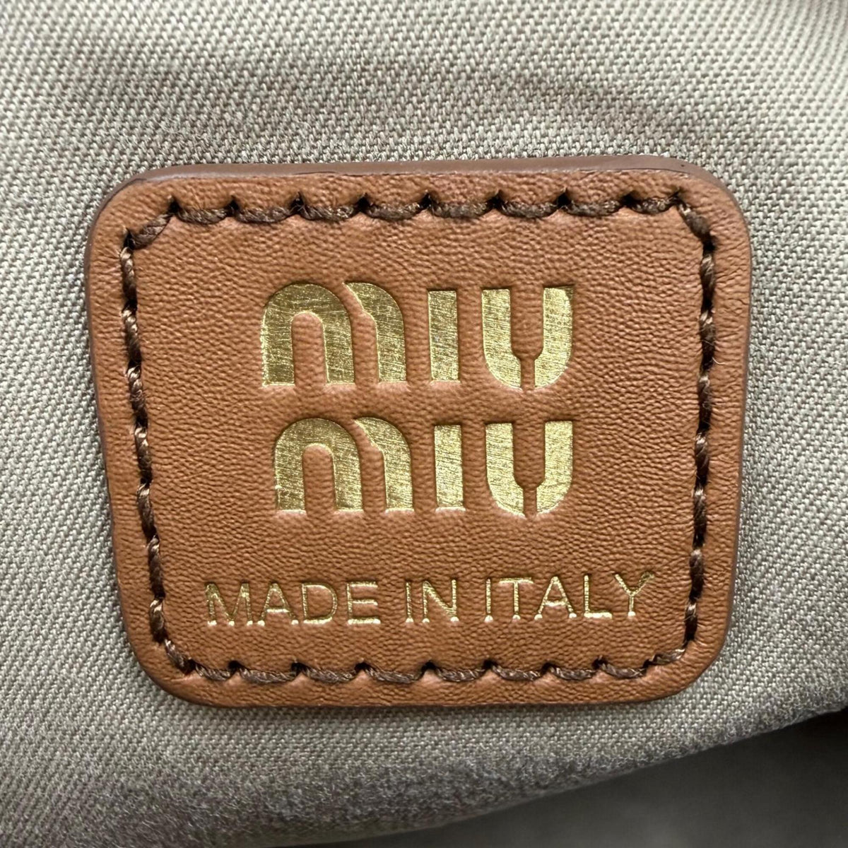 Miu Miu Brown Green Wool Cotton Leather Handbag Pouch (Pre-Owned)