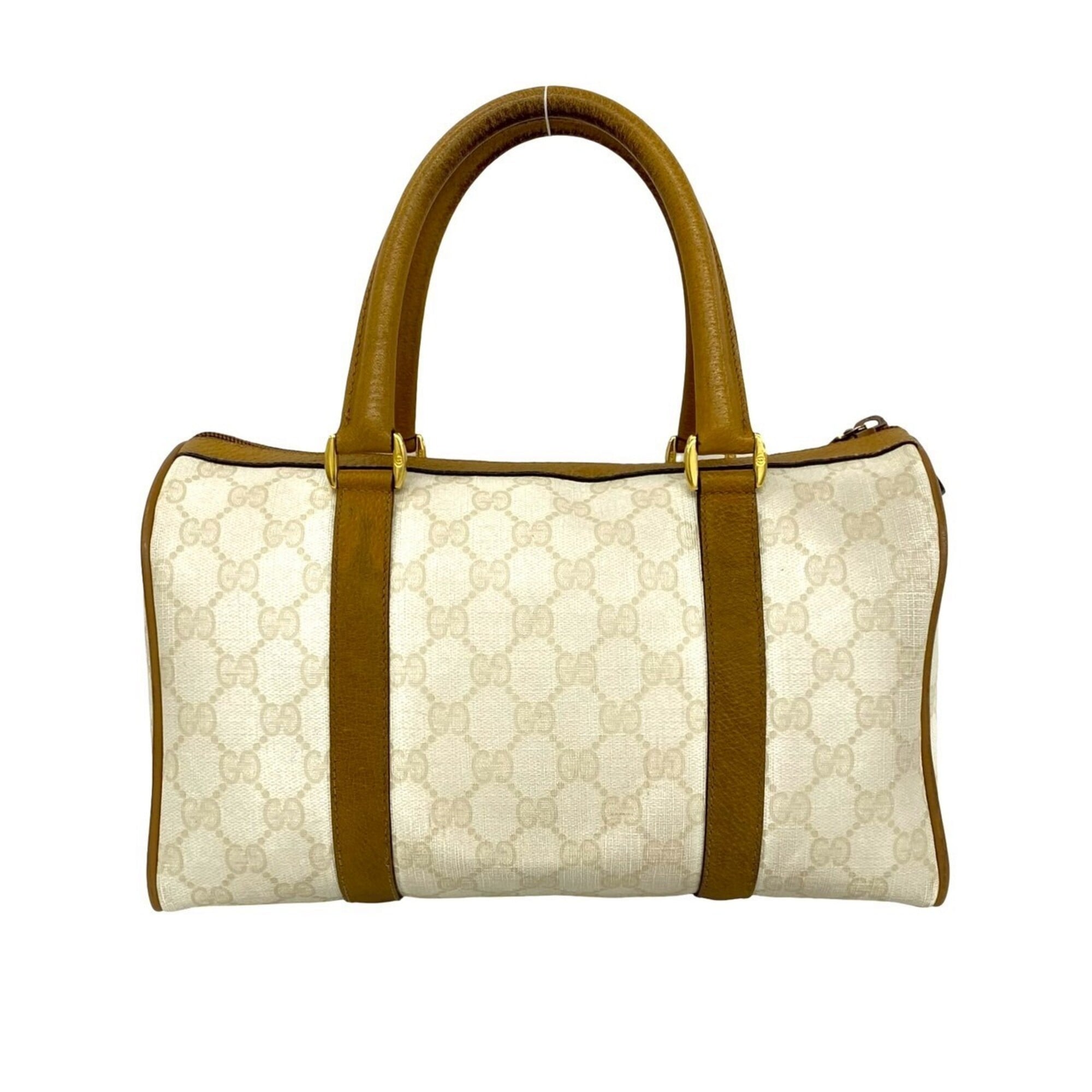 Gucci Brown White Leather Pvc Boston Bag Handbag (Pre-Owned)
