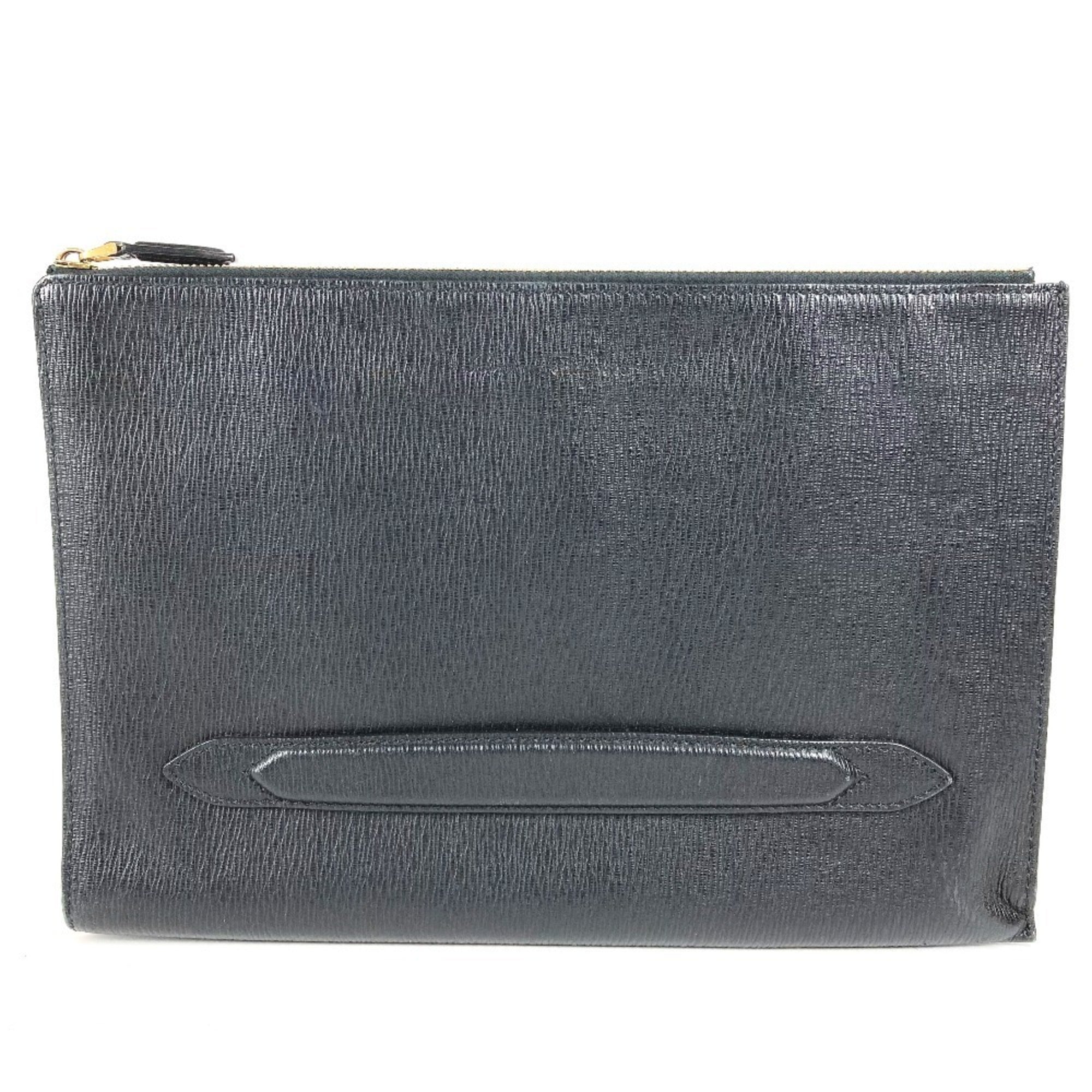 Salvatore Ferragamo Black Leather Clutch Bag Handbag Pouch (Pre-Owned)