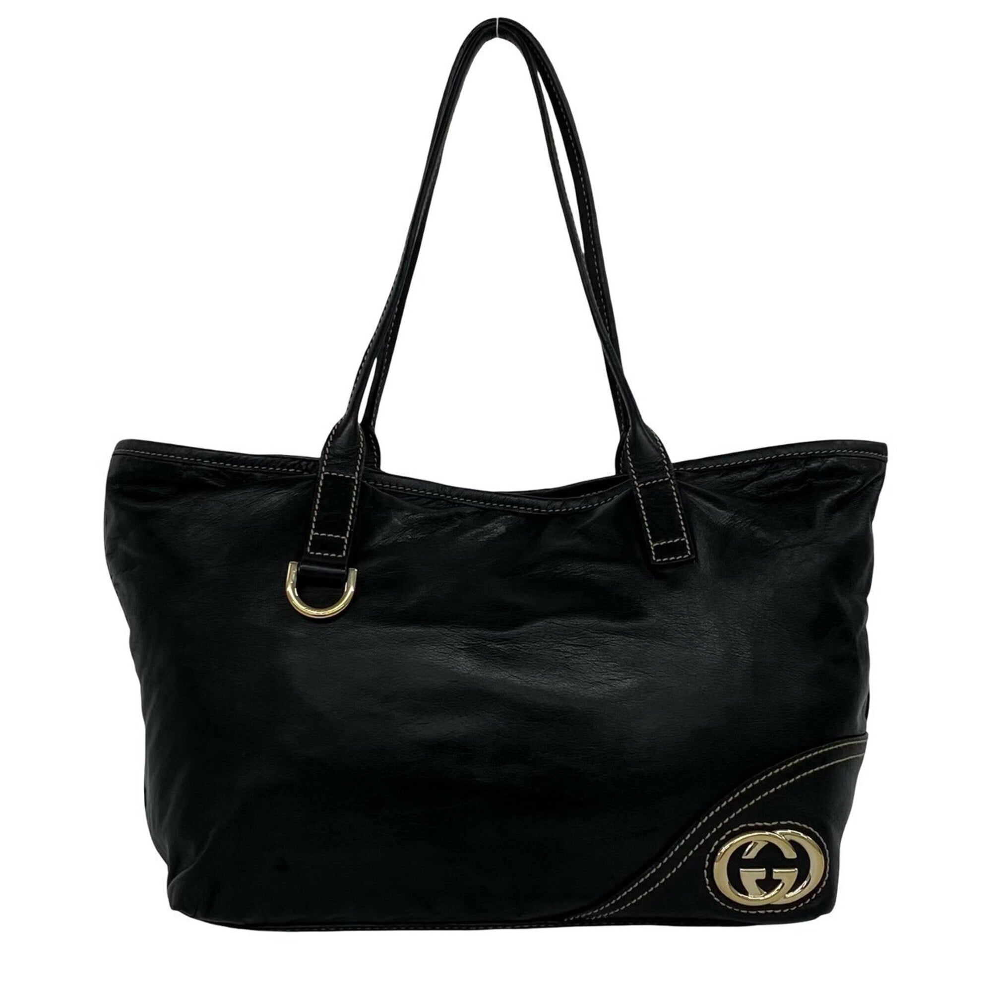 Gucci Black Leather Shoulder Bag Tote Bag (Pre-Owned)