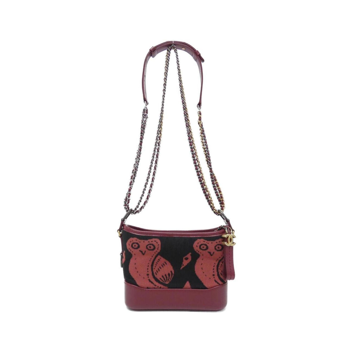 Chanel Black Red Color Canvas Leather Shoulder Bag (Pre-Owned)