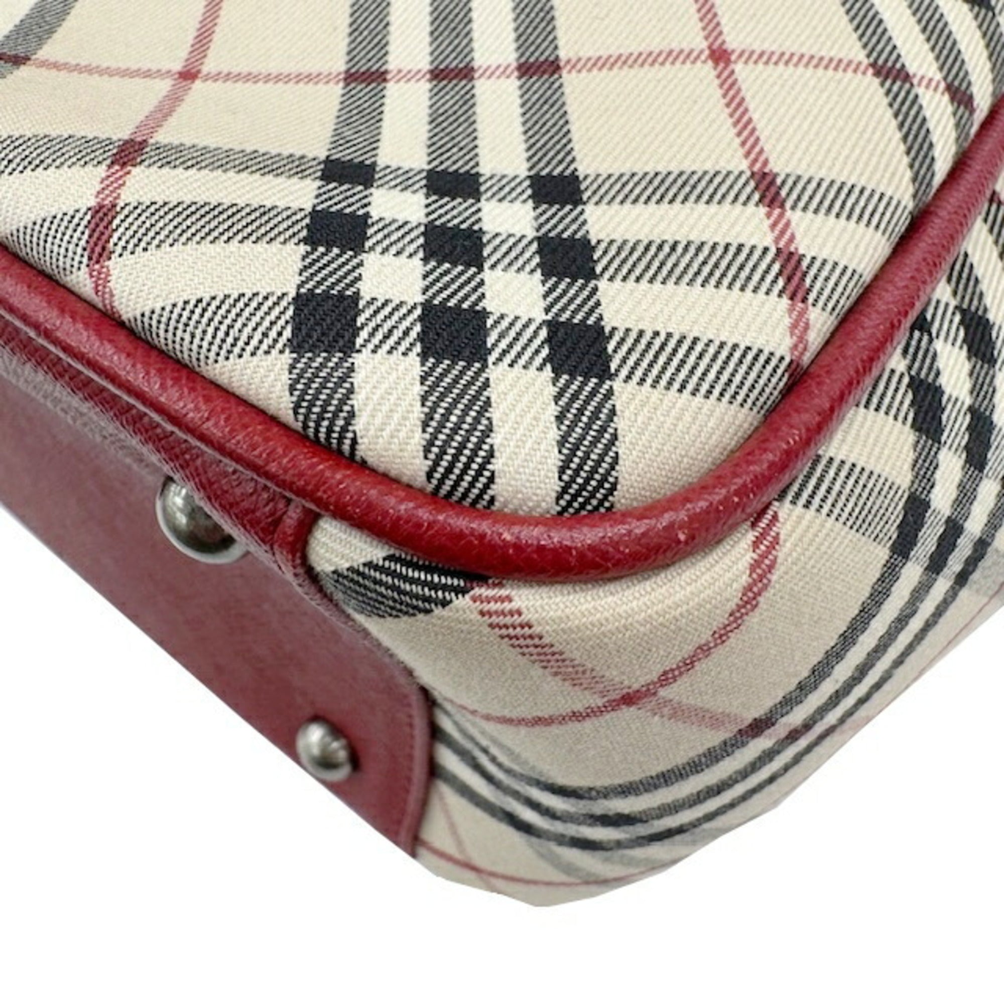 Burberry Beige Red Color Leather Canvas Handbag (Pre-Owned)