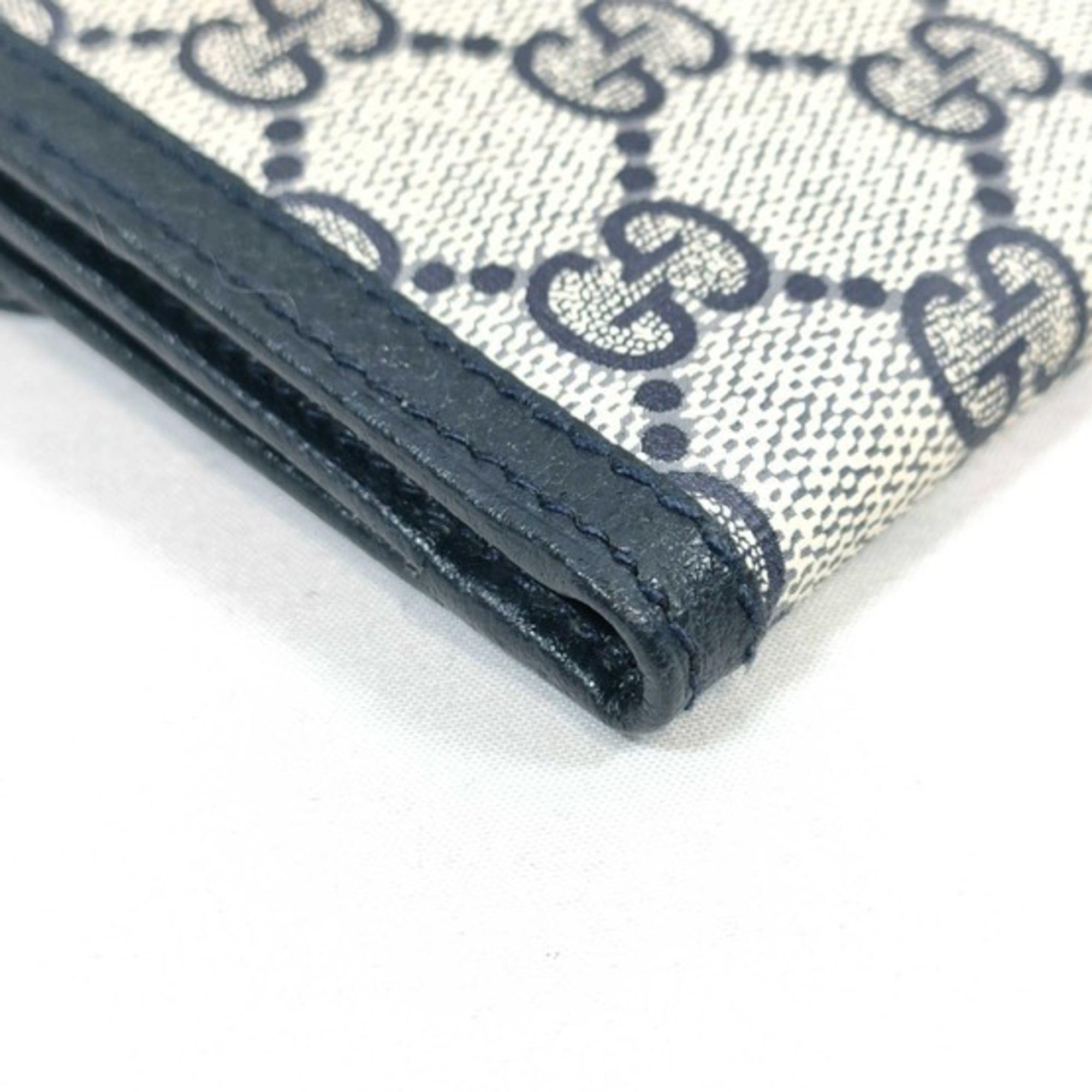 Gucci Gg Supreme Beige Navy Pvc Leather Long Wallet (Bi-Fold) (Pre-Owned)