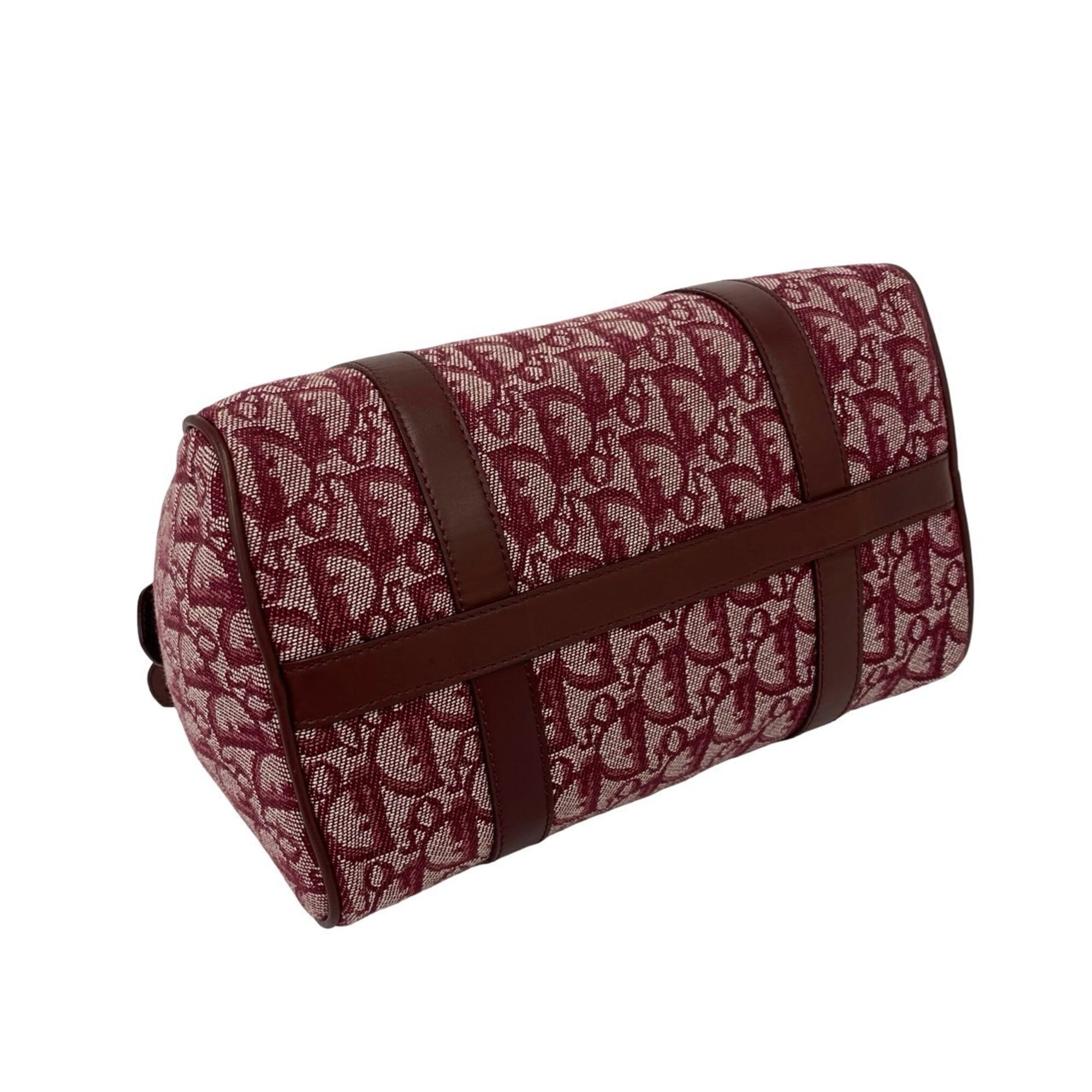 Christian Dior Red Color Wine Canvas Leather Boston Bag Handbag (Pre-Owned)