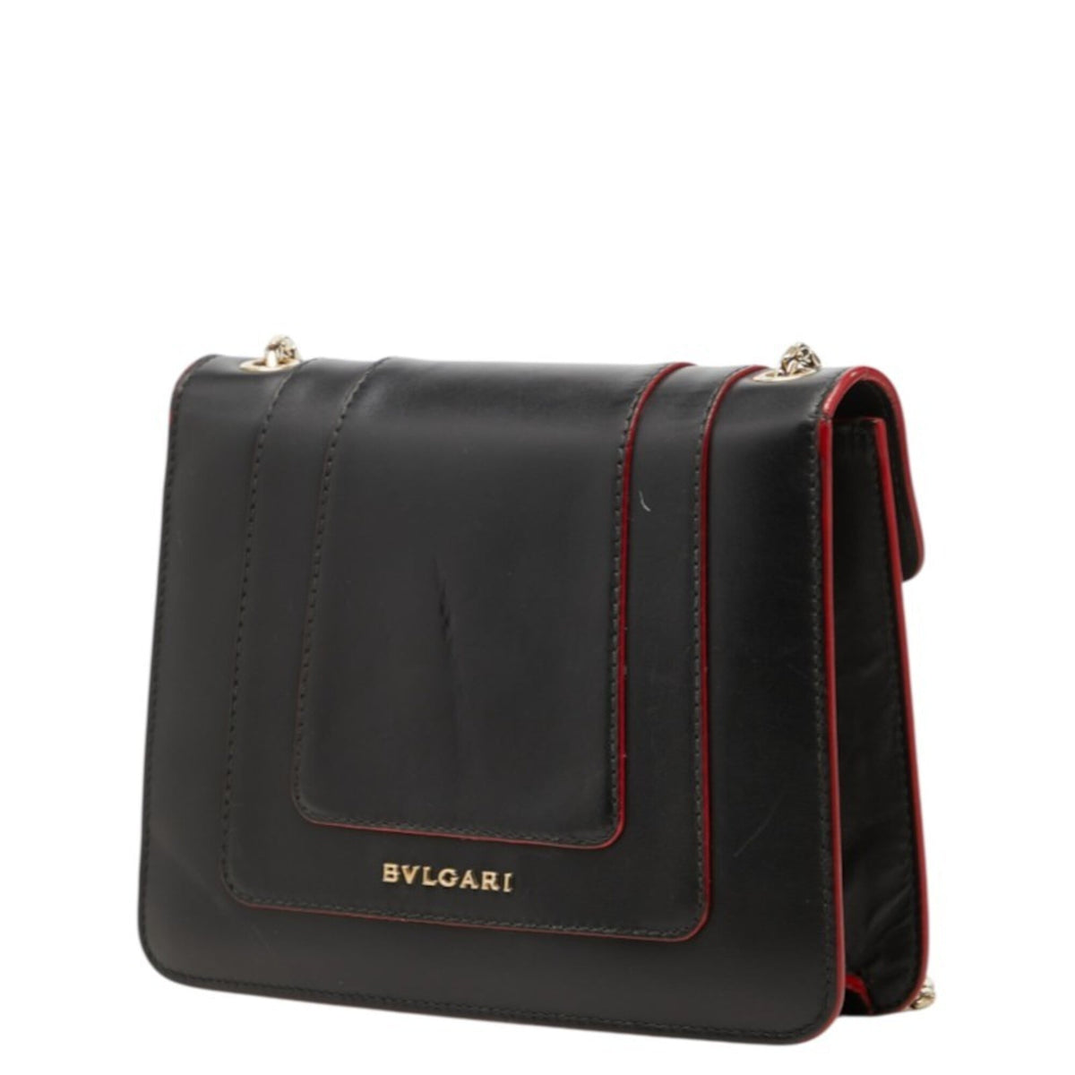 Bvlgari Black Red Color Leather Shoulder Bag (Pre-Owned)