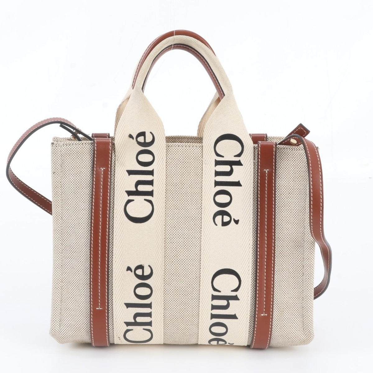 Chloé Beige Leather Canvas Crossbody Bag Handbag Shoulder Bag Tote Bag (Pre-Owned)