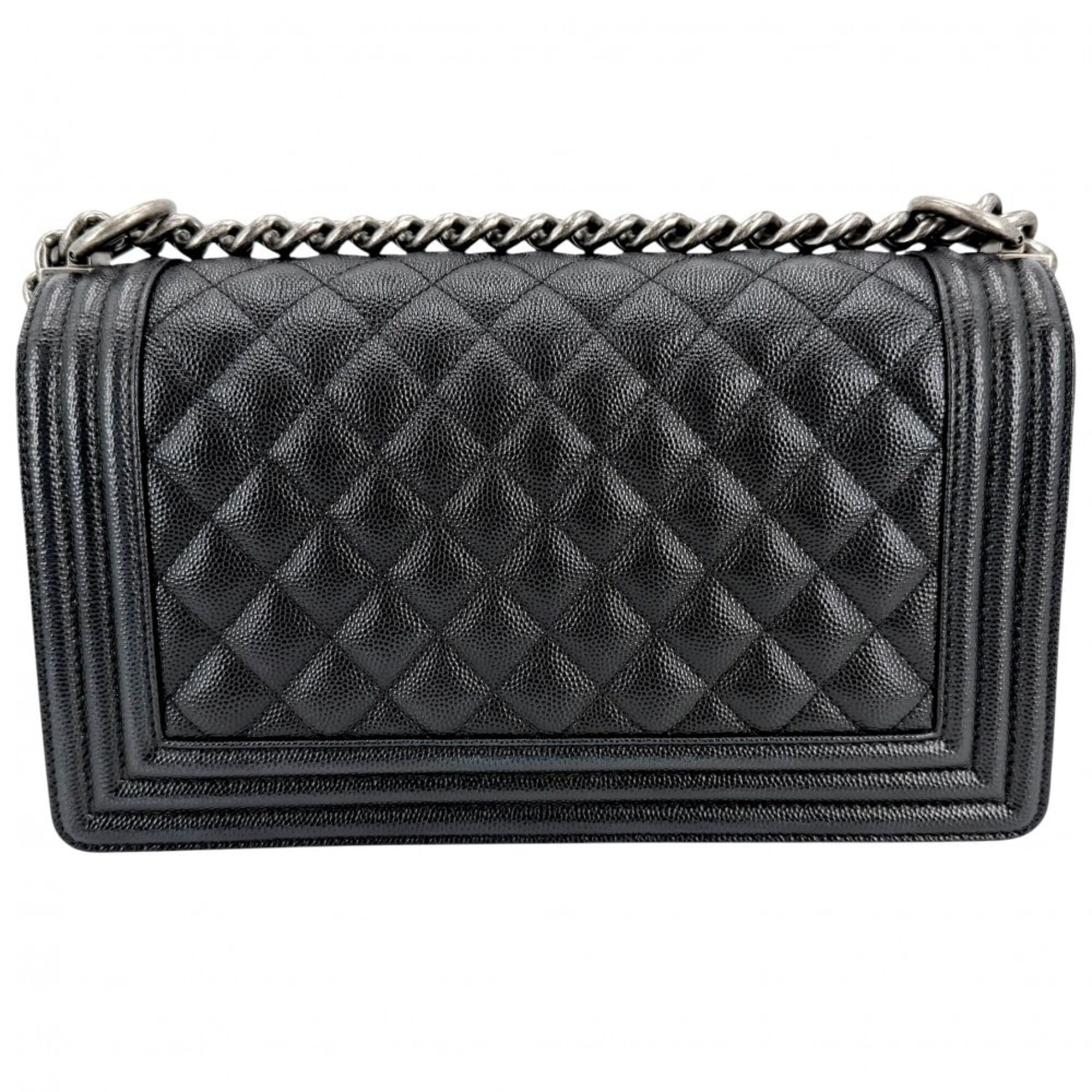 Chanel Black Matte Silver White Grained Calfskin Shoulder Bag (Pre-Owned)