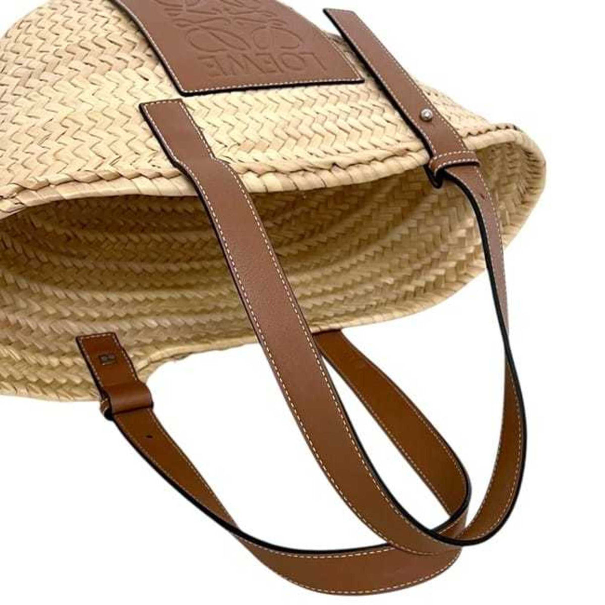 Loewe Beige Brown Raffia Leather Basket Tote Bag (Pre-Owned)