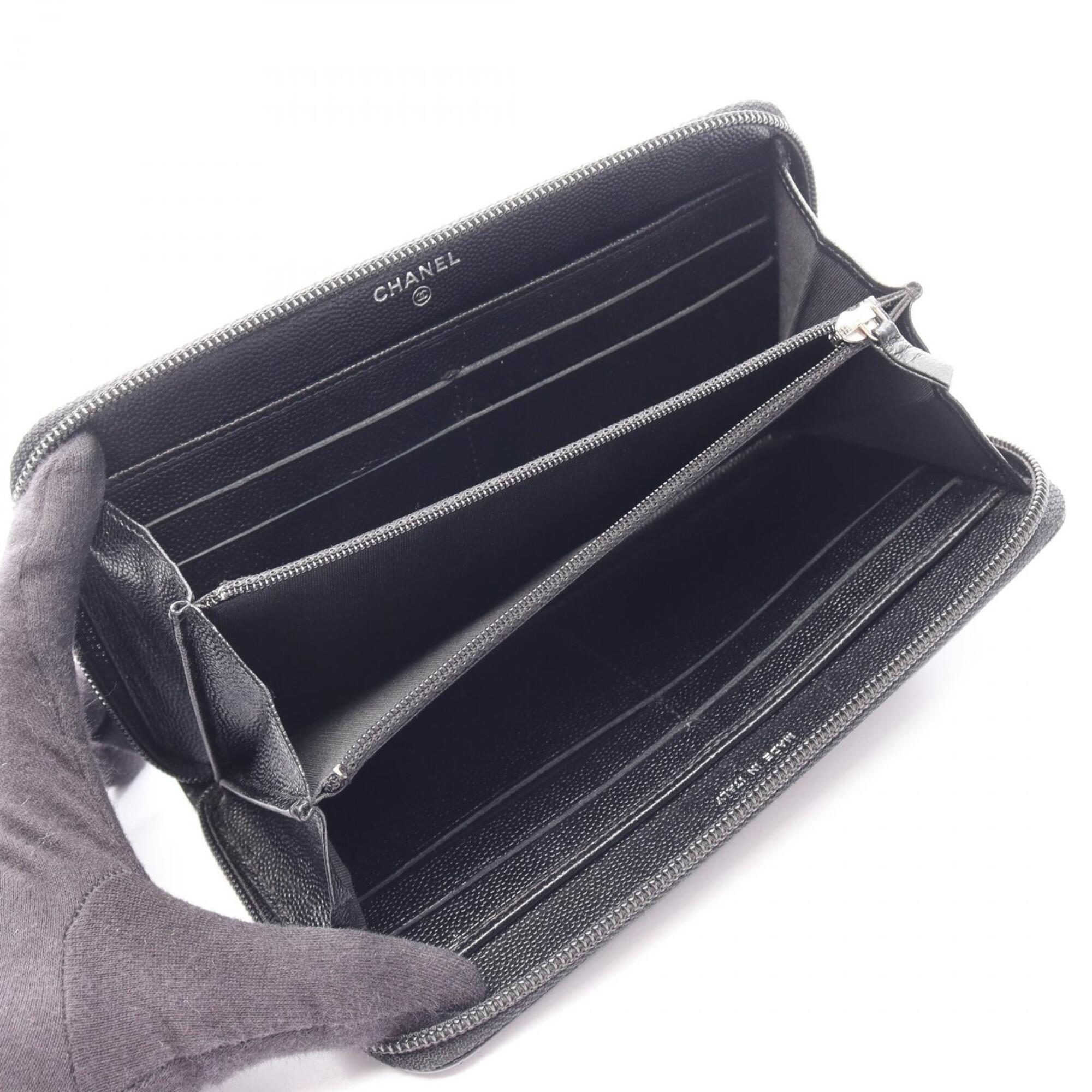 Chanel Black Grained Calfskin Long Wallet (Bi-Fold) (Pre-Owned)