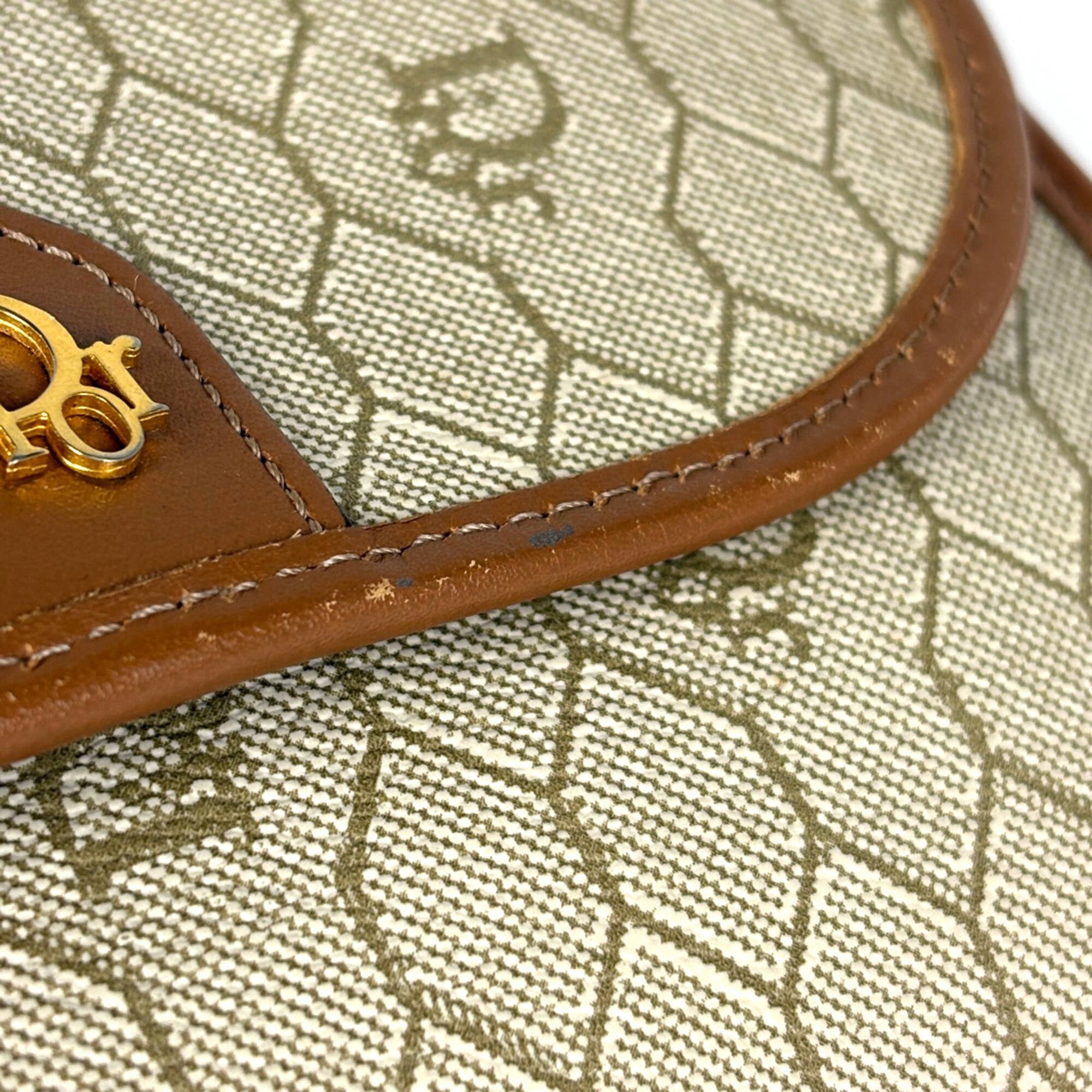 Christian Dior Beige Brown Coated Canvas Leather Pochette Shoulder Bag (Pre-Owned)
