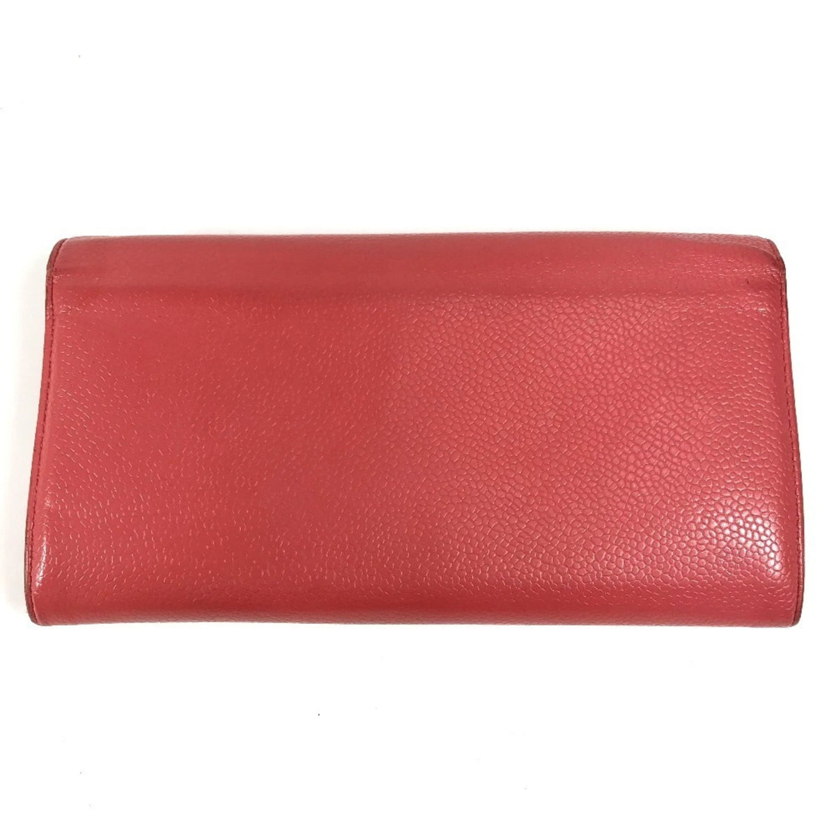 Chanel Red Color Grained Calfskin Long Wallet (Bi-Fold) (Pre-Owned)