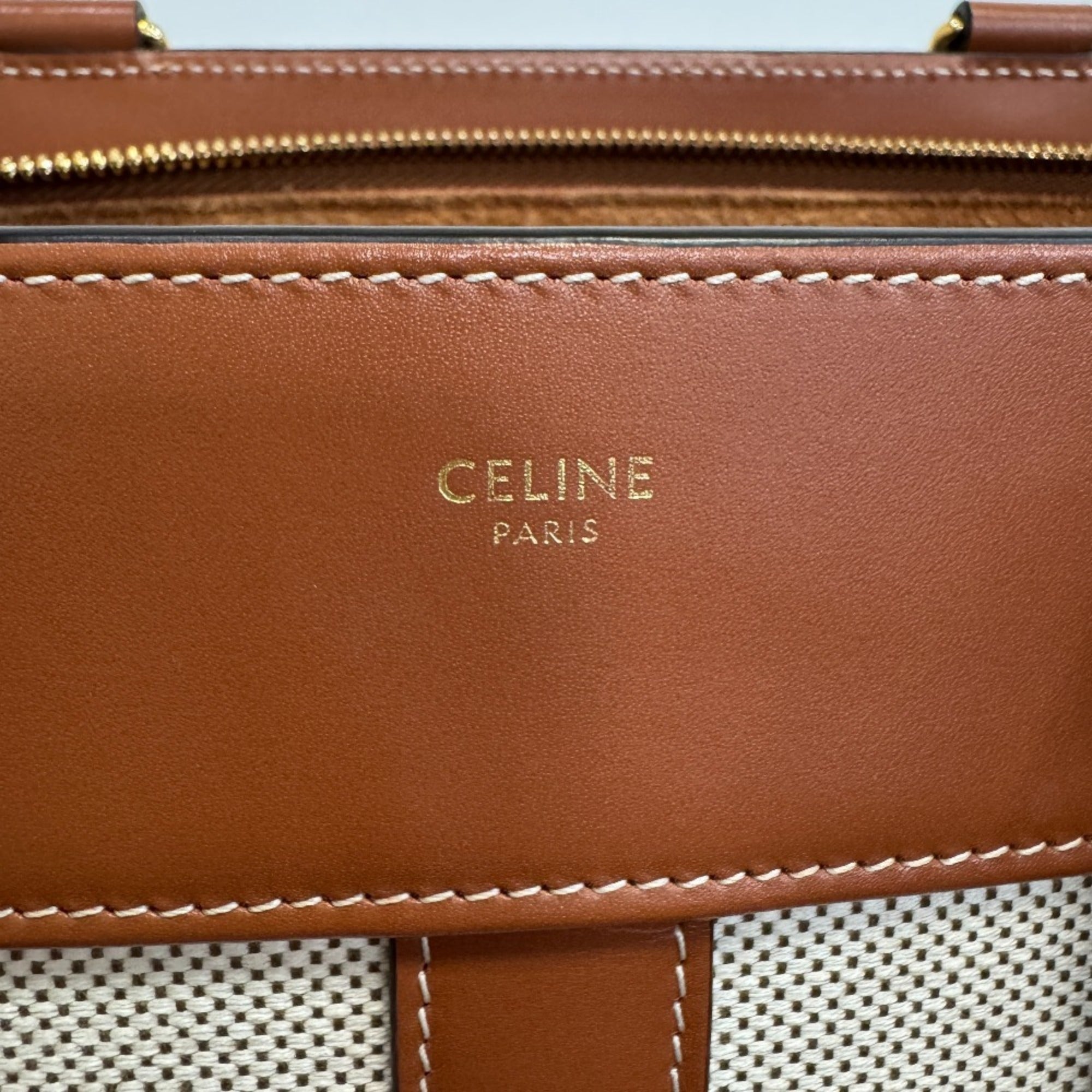 Celine Beige Brown Canvas Leather Shoulder Bag (Pre-Owned)