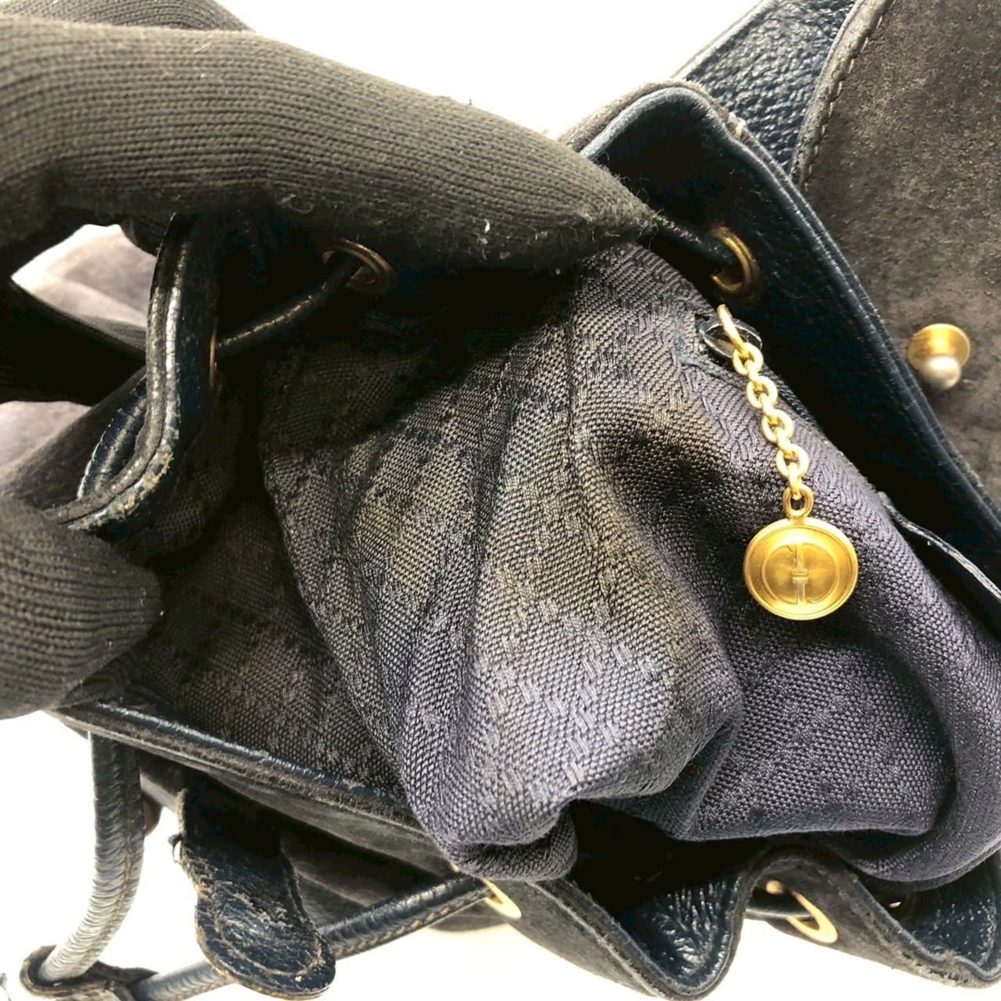 Gucci Navy Bamboo Suede Backpack (Pre-Owned)