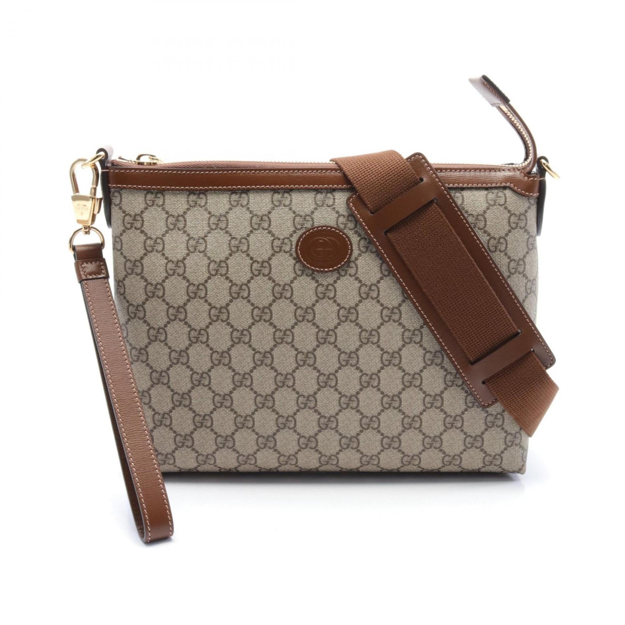 Gucci Beige Brown Pvc Leather Messenger Bag Shoulder Bag