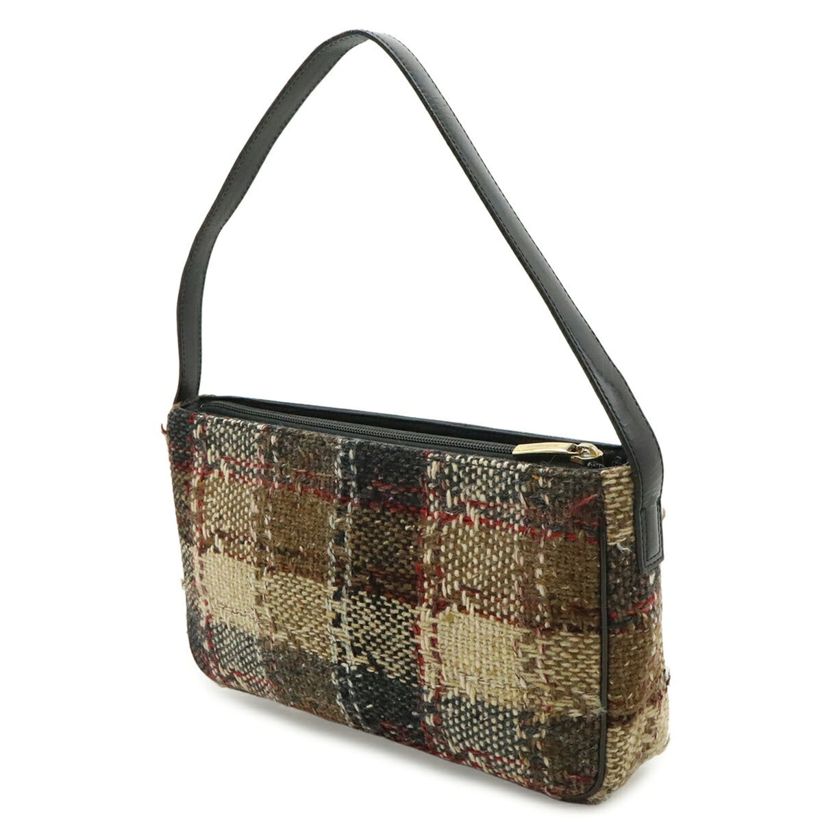Burberry Beige Black Multi-Color Wool Leather Suede Shoulder Bag (Pre-Owned)