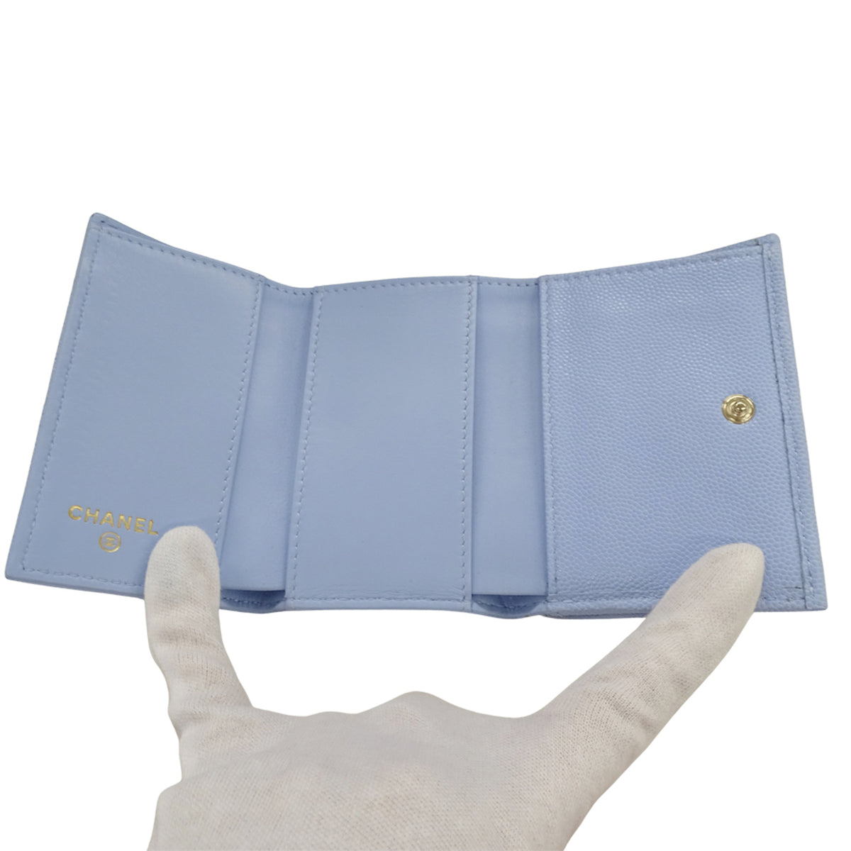 Chanel Light Blue Grained Calfskin Wallet (Tri-Fold) (Pre-Owned)