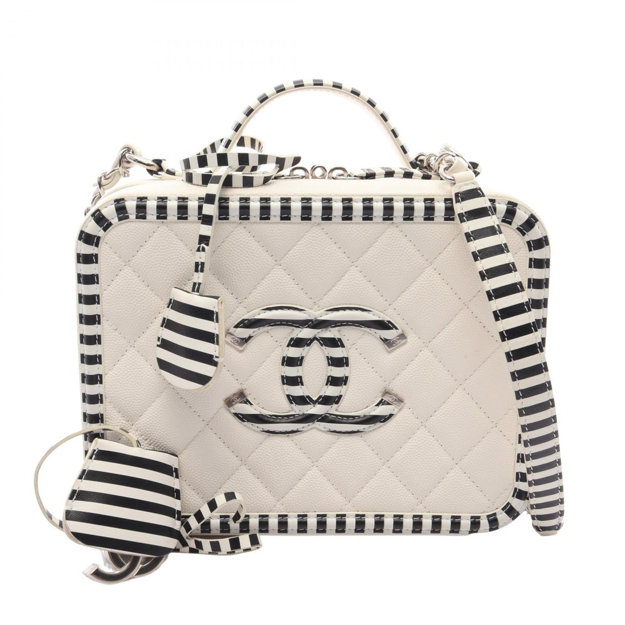 Chanel Black White Leather Handbag Shoulder Bag Vanity Bag (Pre-Owned)