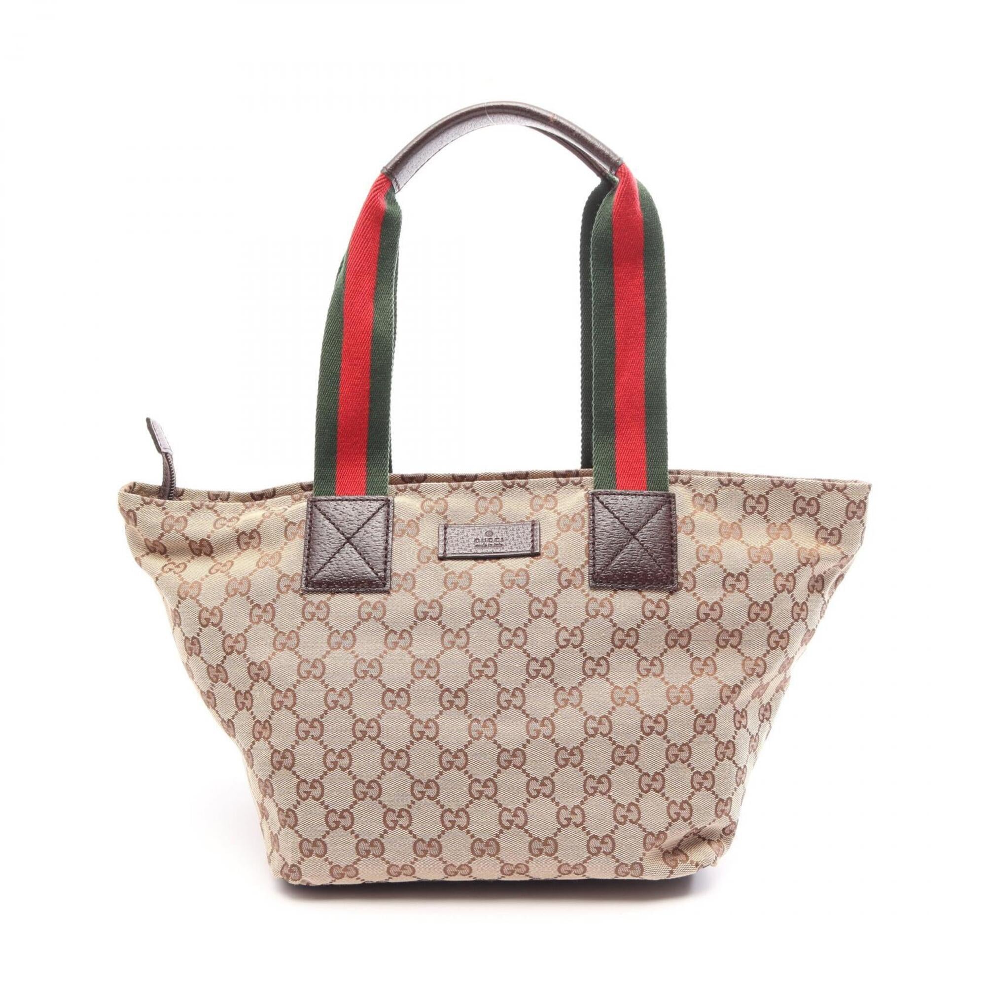 Gucci Beige Multi-Color Leather Canvas Handbag Tote Bag (Pre-Owned)