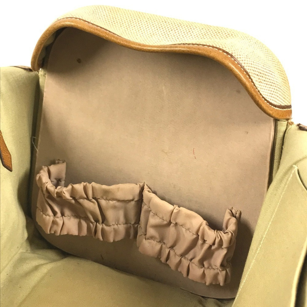 Hermes Beige Brown Leather Canvas Boston Bag Shoulder Bag Vanity Bag (Pre-Owned)