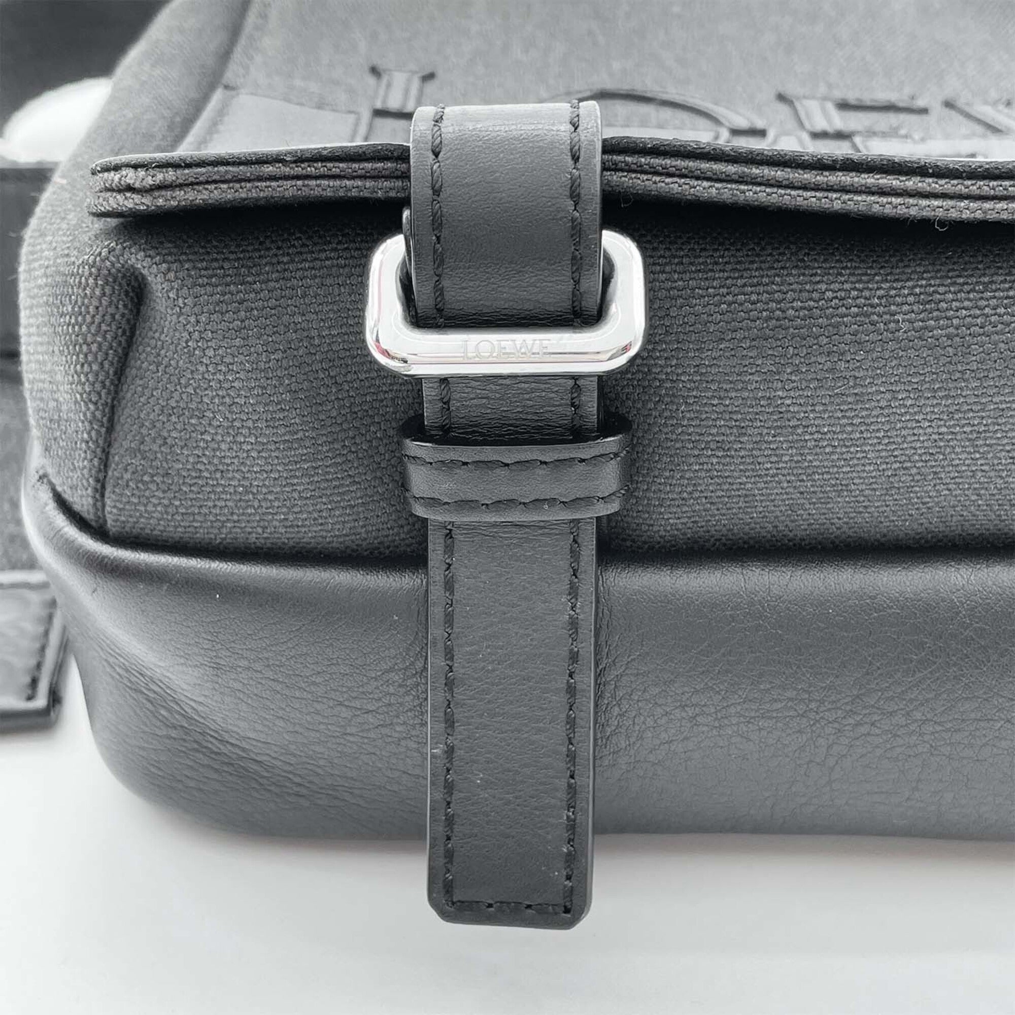 Loewe Black Gray Canvas Leather Messenger Bag Shoulder Bag (Pre-Owned)