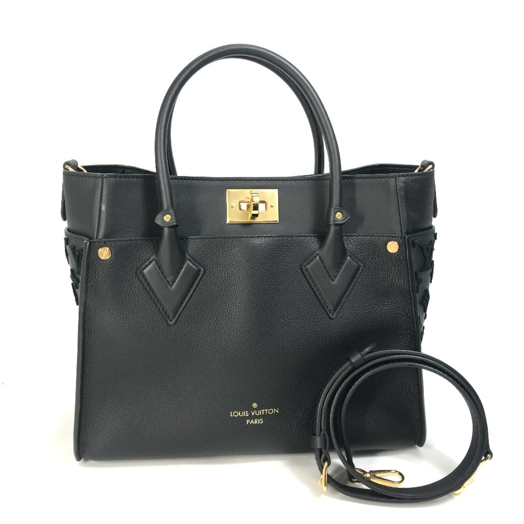 Louis Vuitton Black Leather Handbag Shoulder Bag Tote Bag (Pre-Owned)