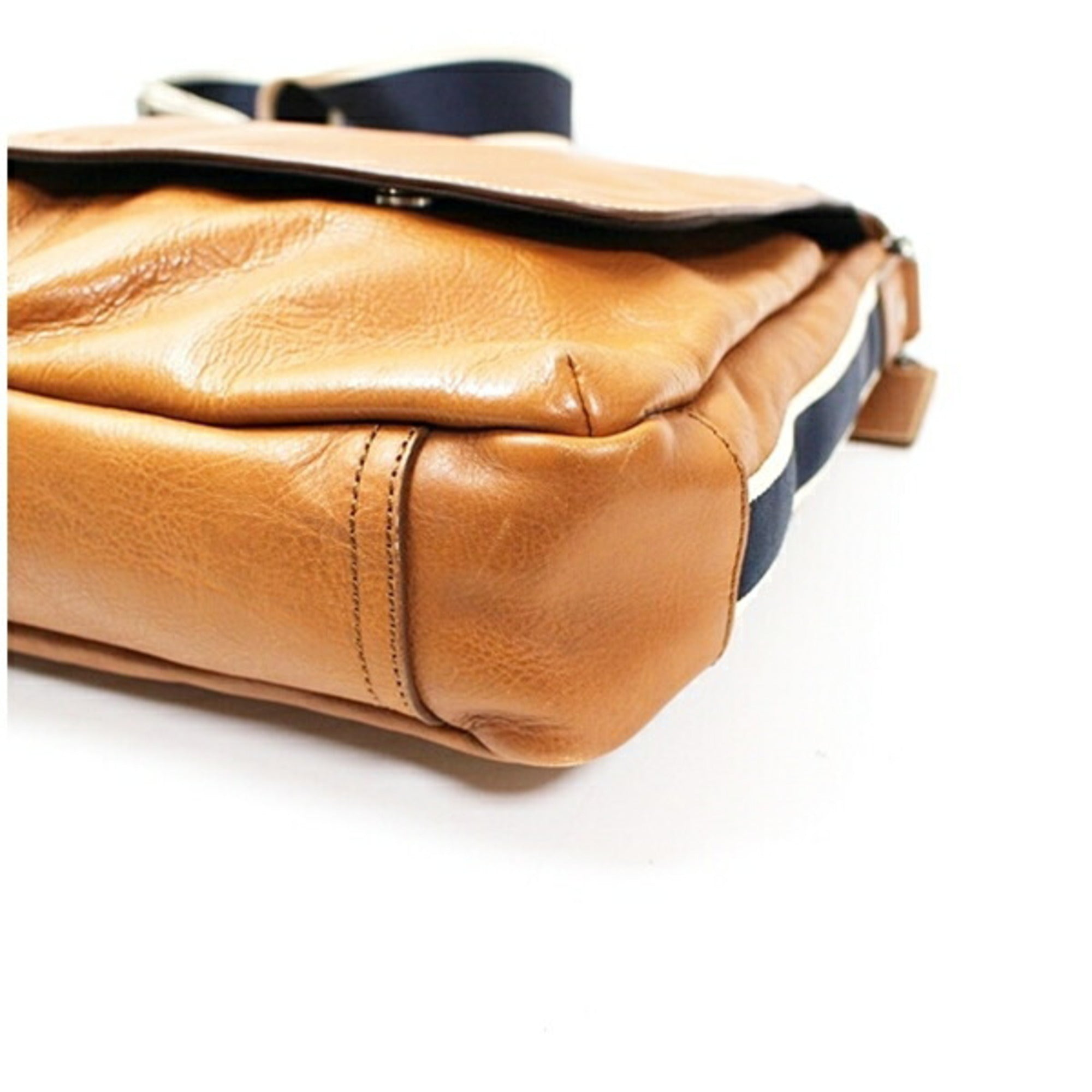Coach Brown Dark Brown Navy White Leather Shoulder Bag (Pre-Owned)