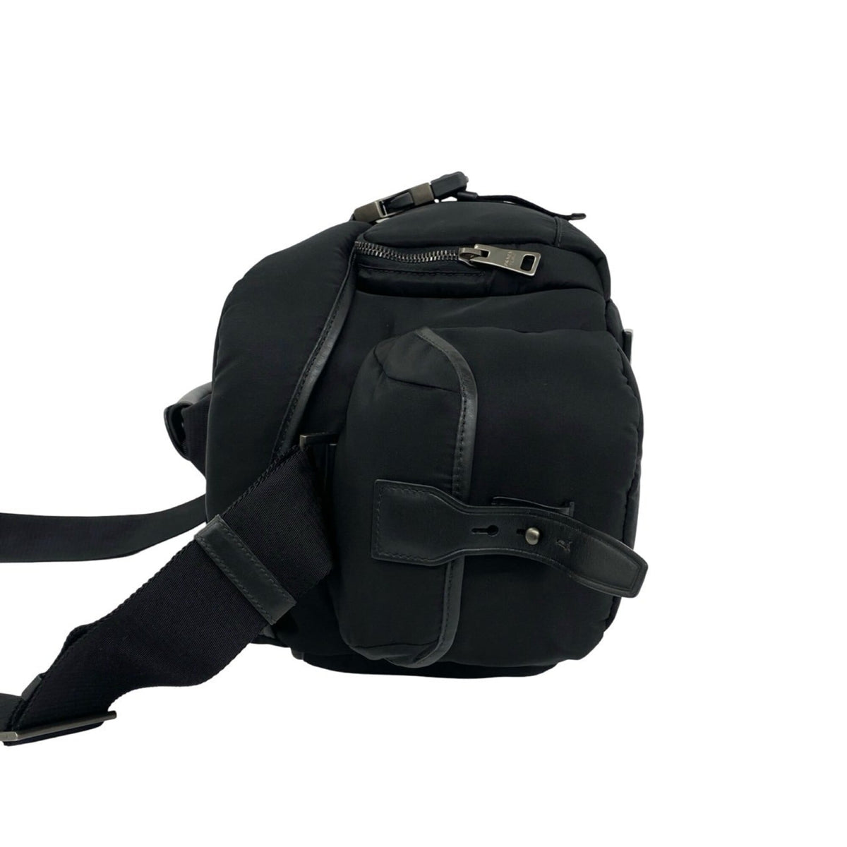 Prada Black Nylon Leather Shoulder Bag Vanity Bag (Pre-Owned)