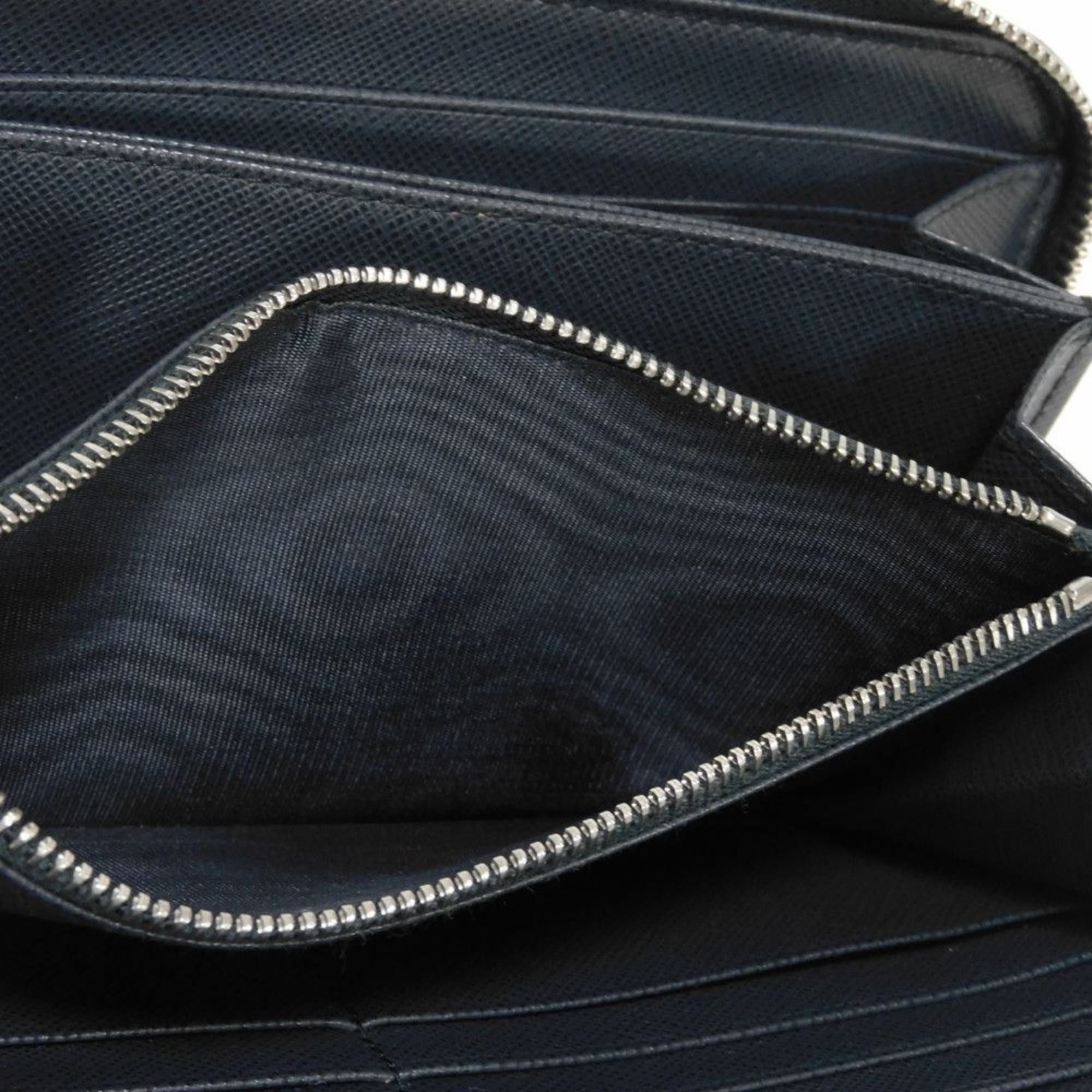 Prada Saffiano Navy Leather Long Wallet (Bi-Fold) (Pre-Owned)