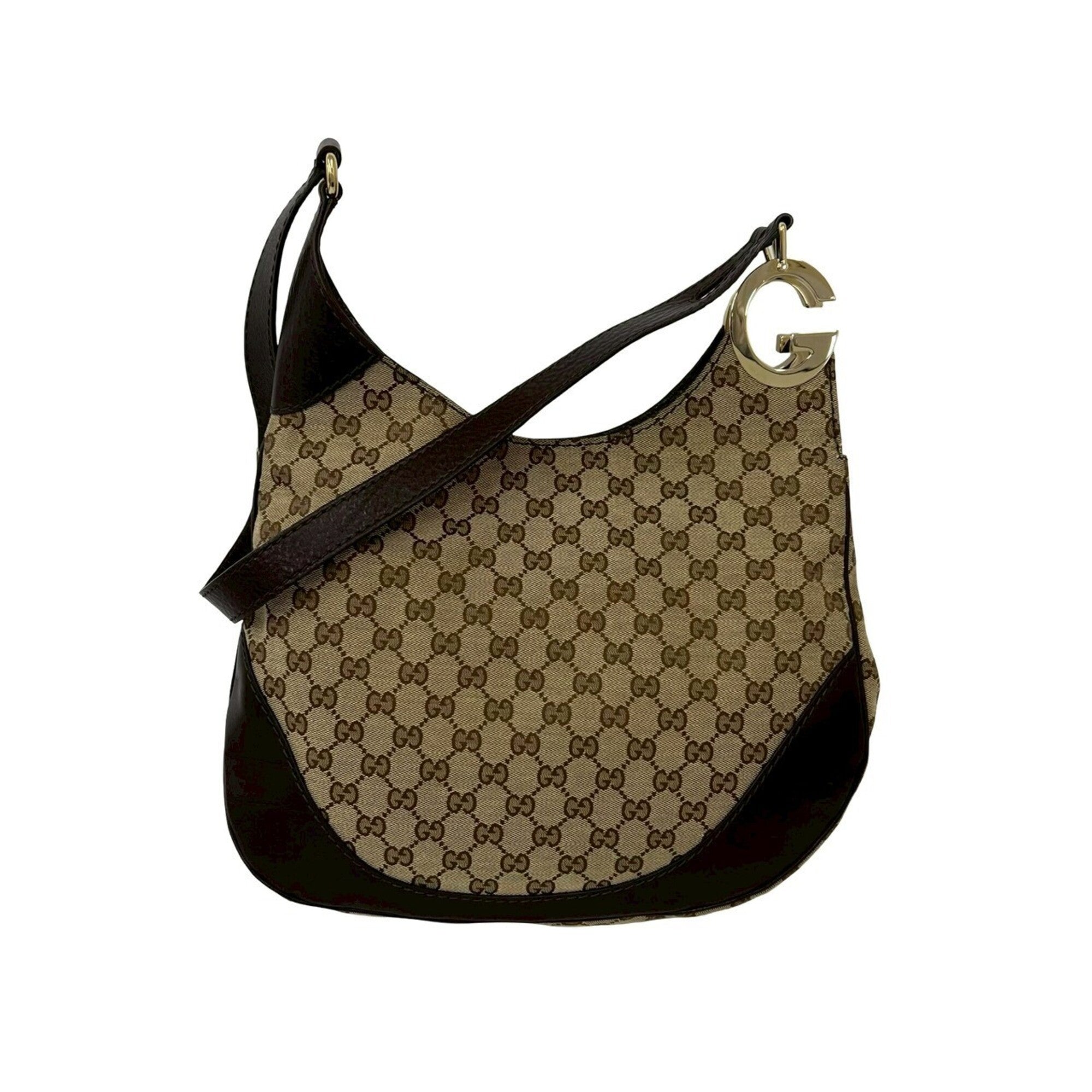 Gucci Beige Brown Canvas Leather Shoulder Bag Sling Bag (Pre-Owned)