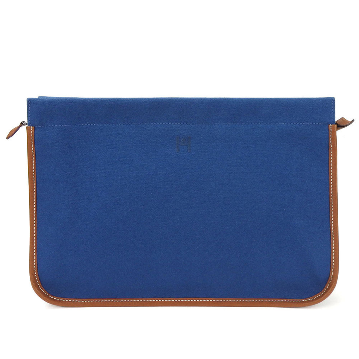 Hermes Brown Navy Canvas Leather Clutch Bag (Pre-Owned)