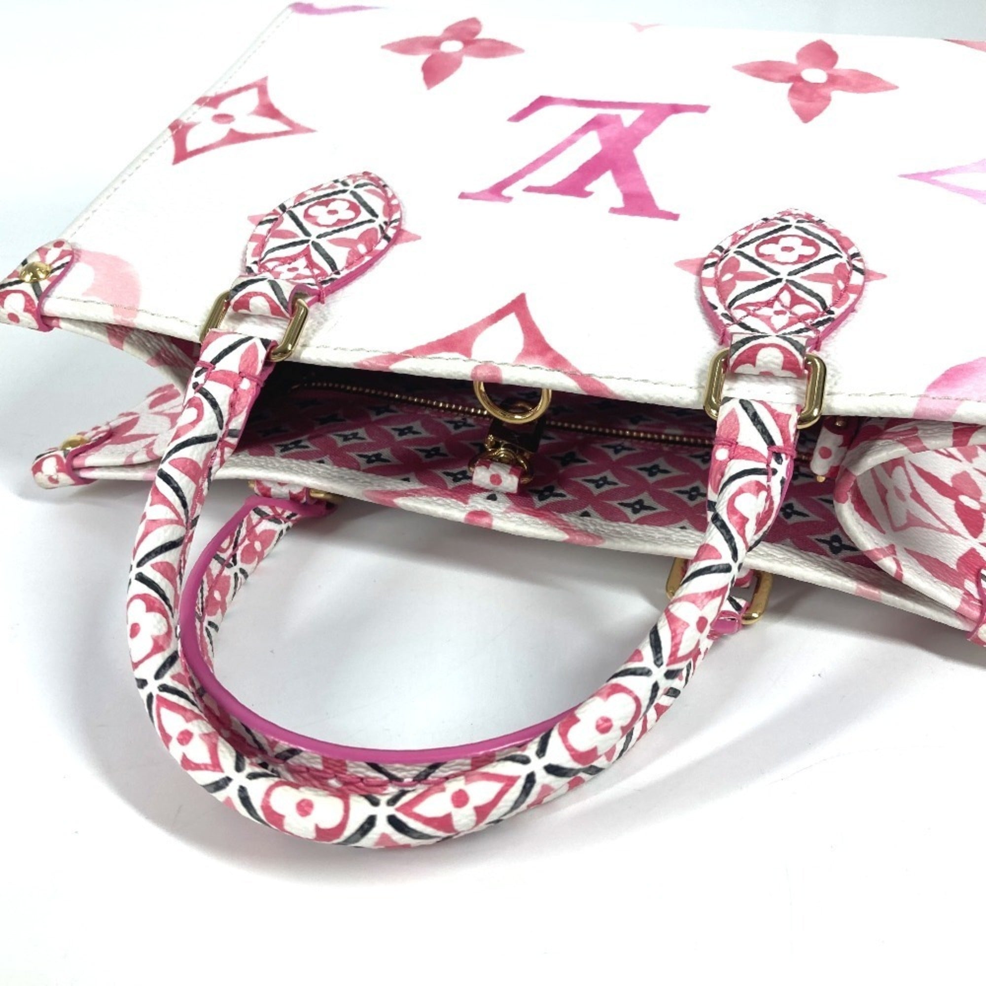 Louis Vuitton Pink White Monogram Handbag Shoulder Bag Tote Bag (Pre-Owned)