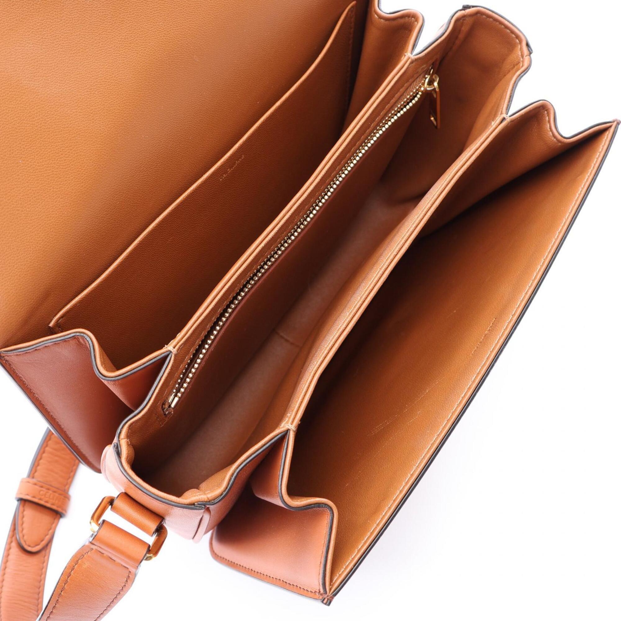 Celine Beige Brown Canvas Leather Shoulder Bag (Pre-Owned)