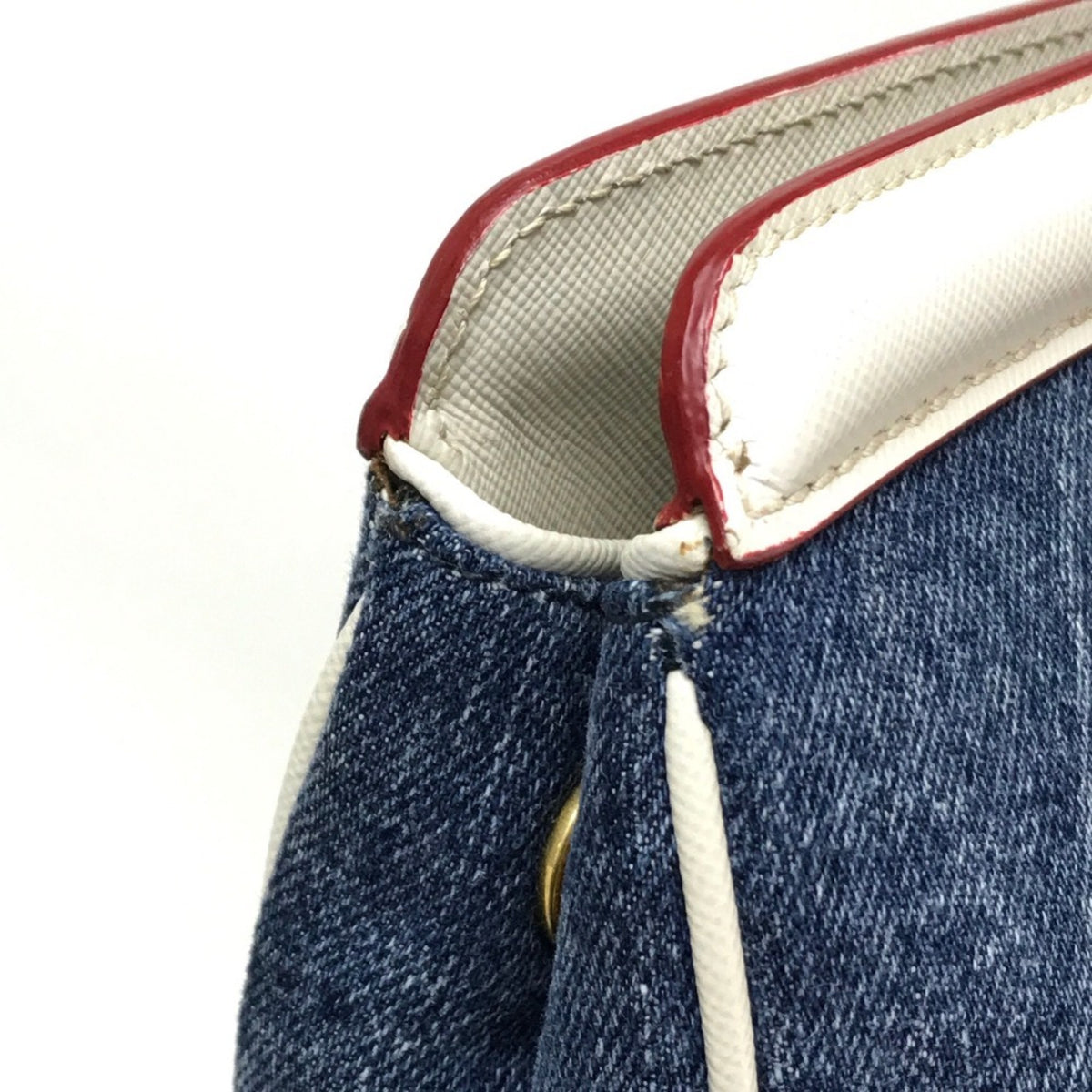 Prada Blue White Denim Leather Handbag (Pre-Owned)
