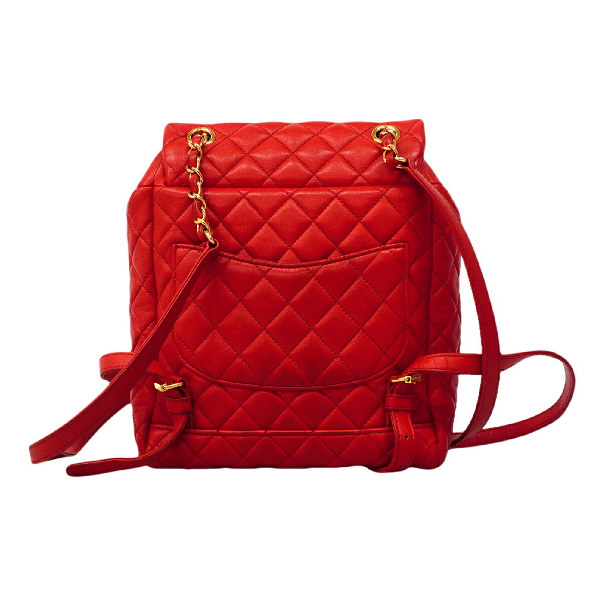Chanel Red Color Leather Backpack (Pre-Owned)