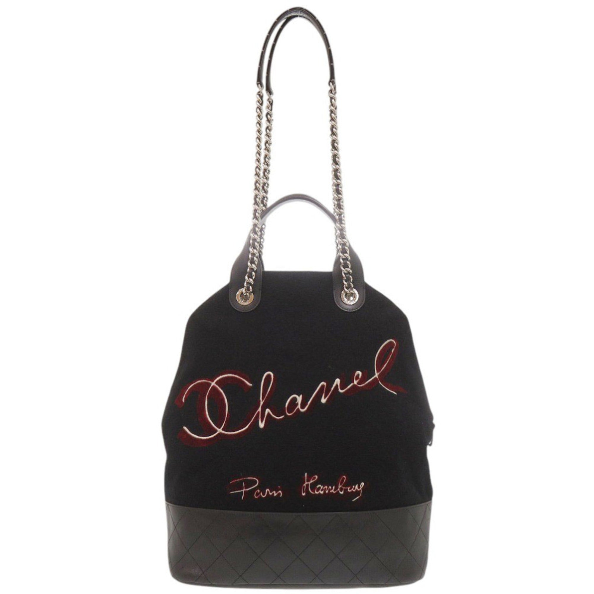 Chanel Black Wool Leather Shoulder Bag (Pre-Owned)