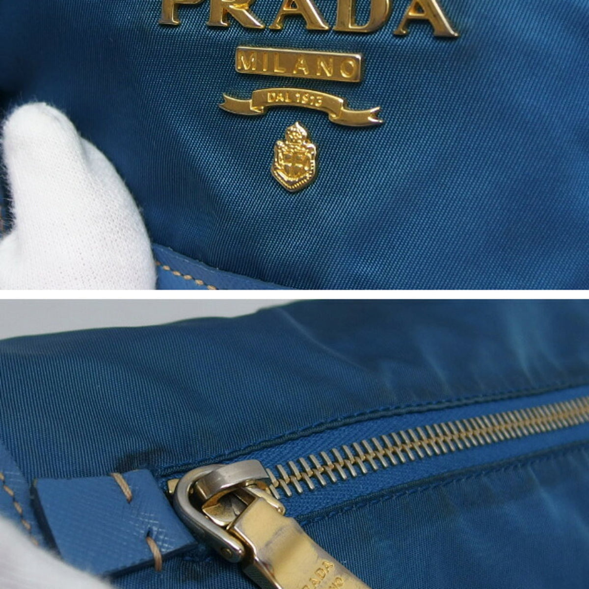 Prada Saffiano Blue Nylon Leather Shoulder Bag (Pre-Owned)