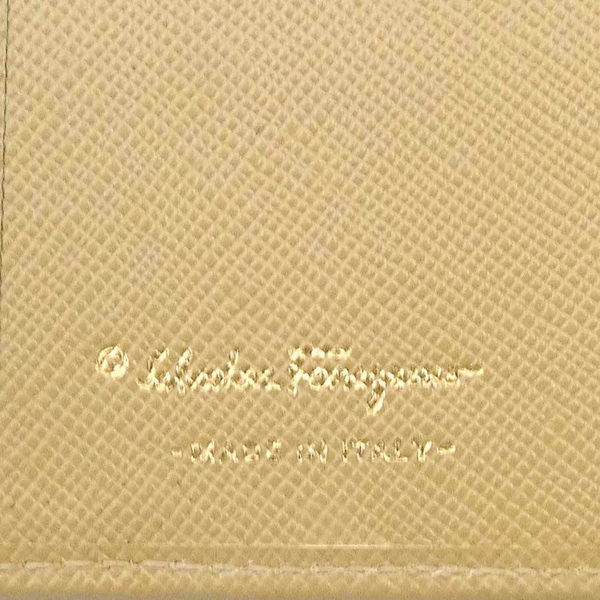 Salvatore Ferragamo Beige Leather Long Wallet (Bi-Fold) (Pre-Owned)