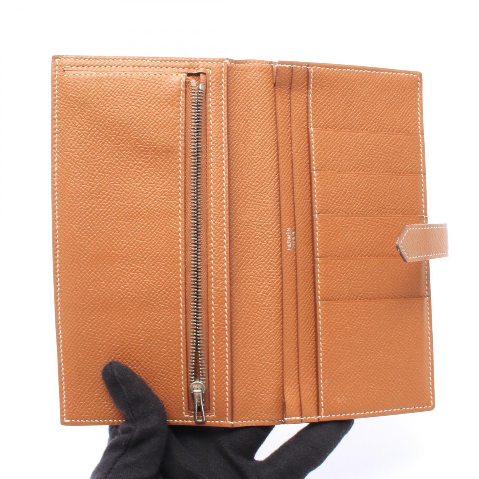 Hermes Brown Gold Brown Epsom Leather Long Wallet (Bi-Fold) (Pre-Owned)