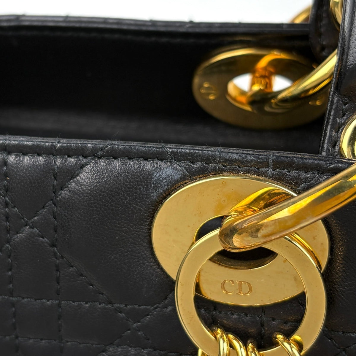 Christian Dior Lady Dior Black Leather Handbag (Pre-Owned)