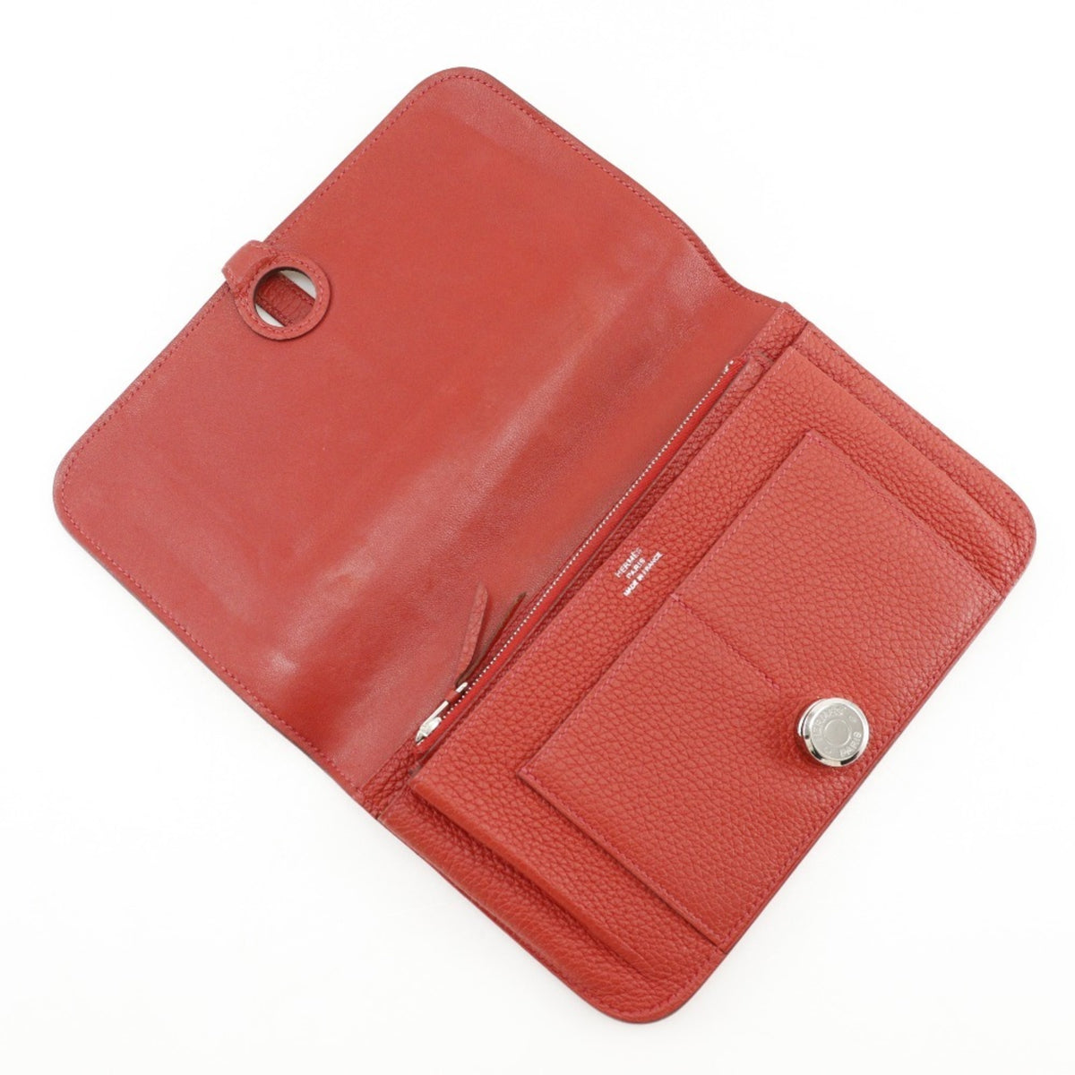 Hermes Dogon Red Color Taurillon Clemence Leather Long Wallet (Bi-Fold) (Pre-Owned)